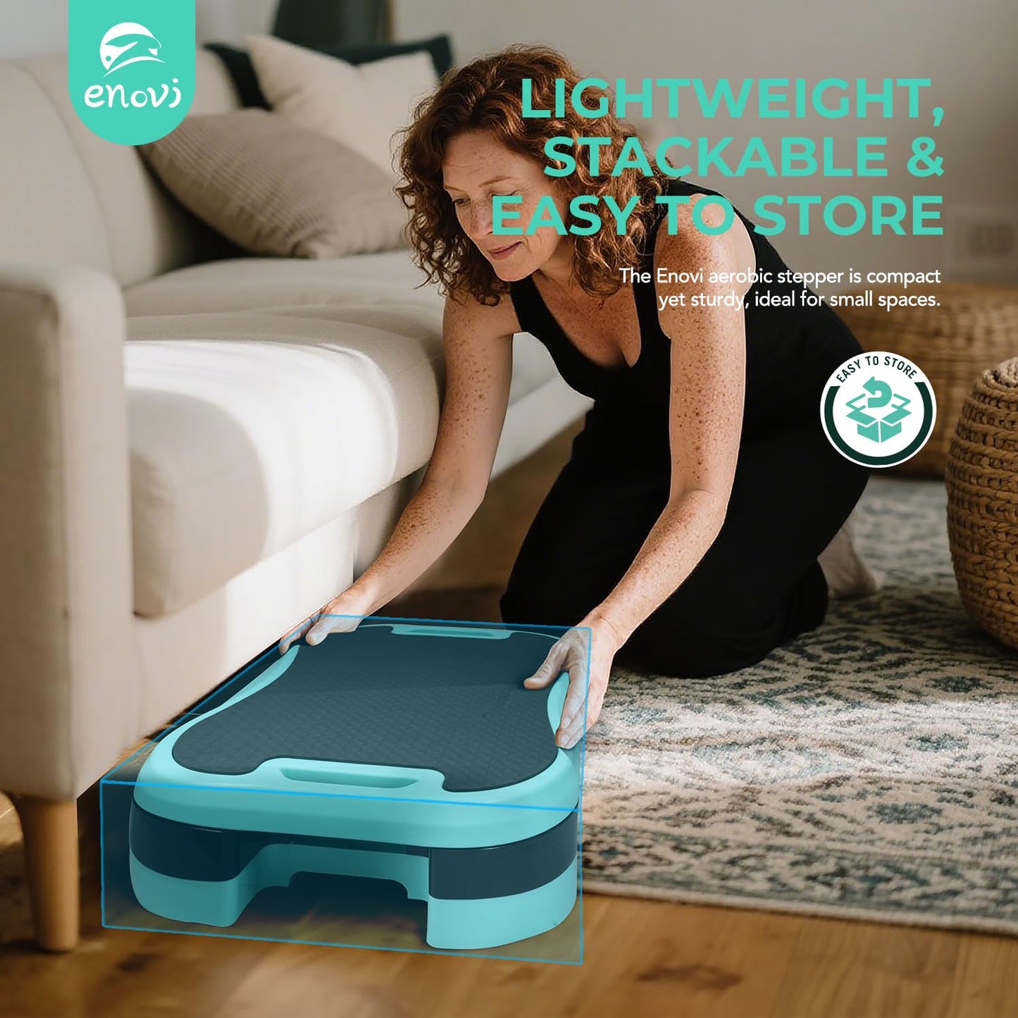 Enovi Basic Steppers for Exercise at Home, Aerobic Steppers, Exercise Step Platform with Soft cushion and 2 Adjustable Height Risers