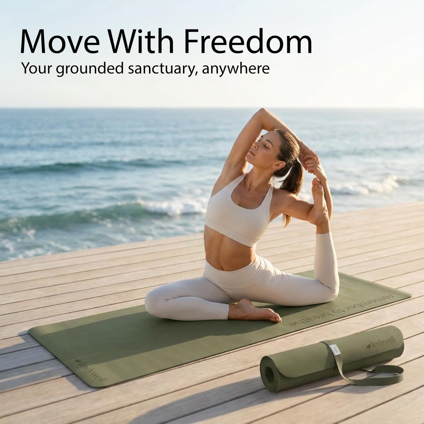 Lindywell Pilates Powerhouse Workout Mat – Non-Slip Yoga Mat Made from Premium TPE Foam – 6mm Thick Pilates Mats to Provide Spine Support & Comfortable Workout – 6ftx26in, Dark Olive