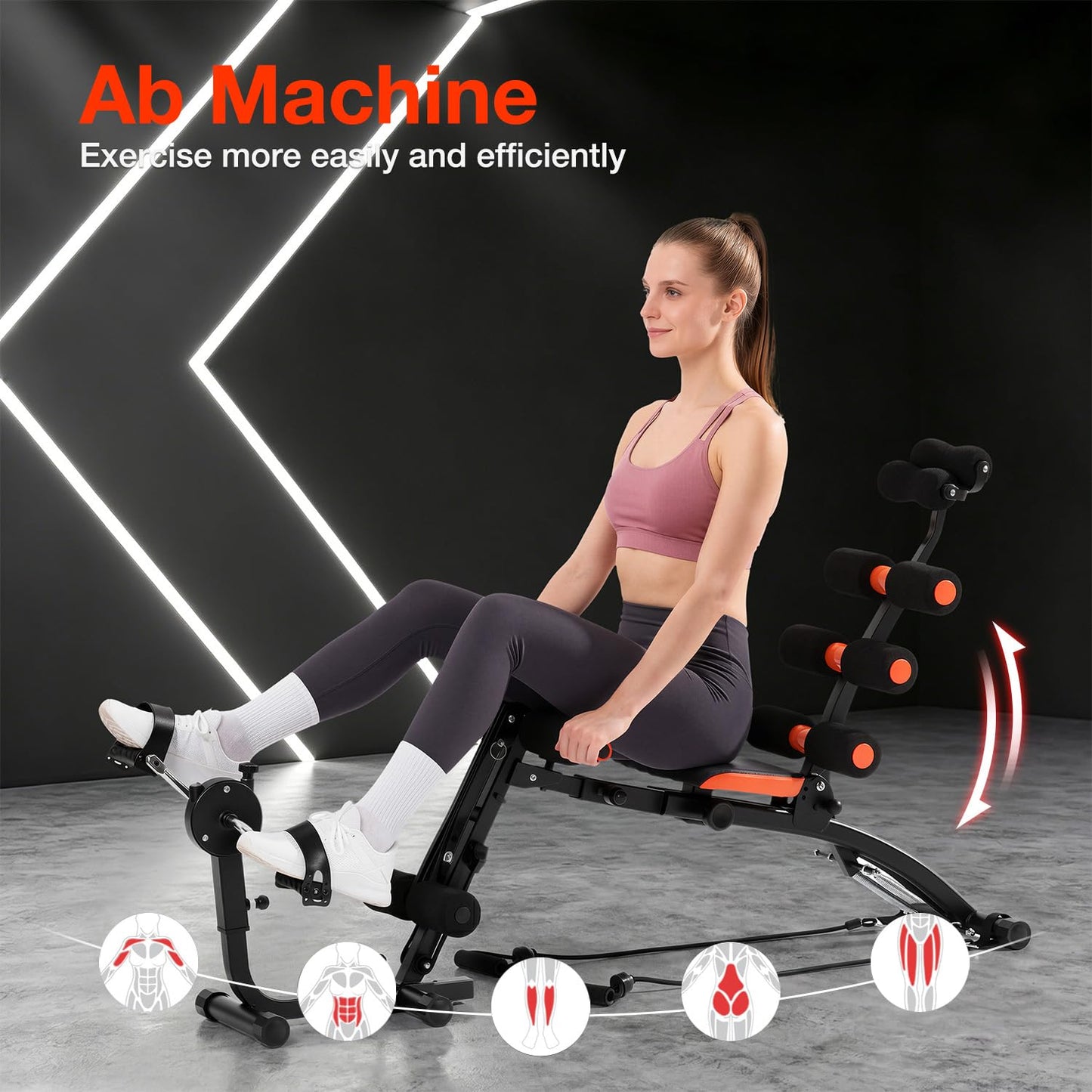 Abdominal Workout Bench – Adjustable Sit-Up Machine with Leg Lock – Home Gym Core Trainer for Abs, Crunches, Leg Raises – Foldable, Heavy-Duty Steel Frame – Max Weight 240LB