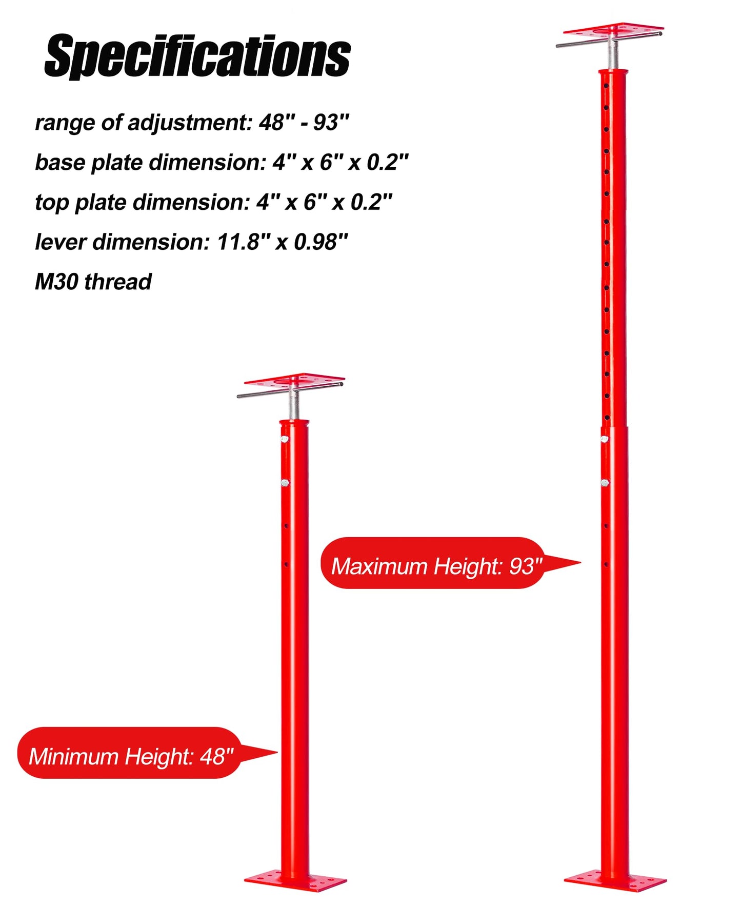 2 Pack House Floor Jacks Post Pole for Leveling, 48"- 93" Height Range Lifting Shore House Jack Post, Adjustable Support Beam Basement House Jacks for Temporary Support, 18000 lbs Max Load Capacity