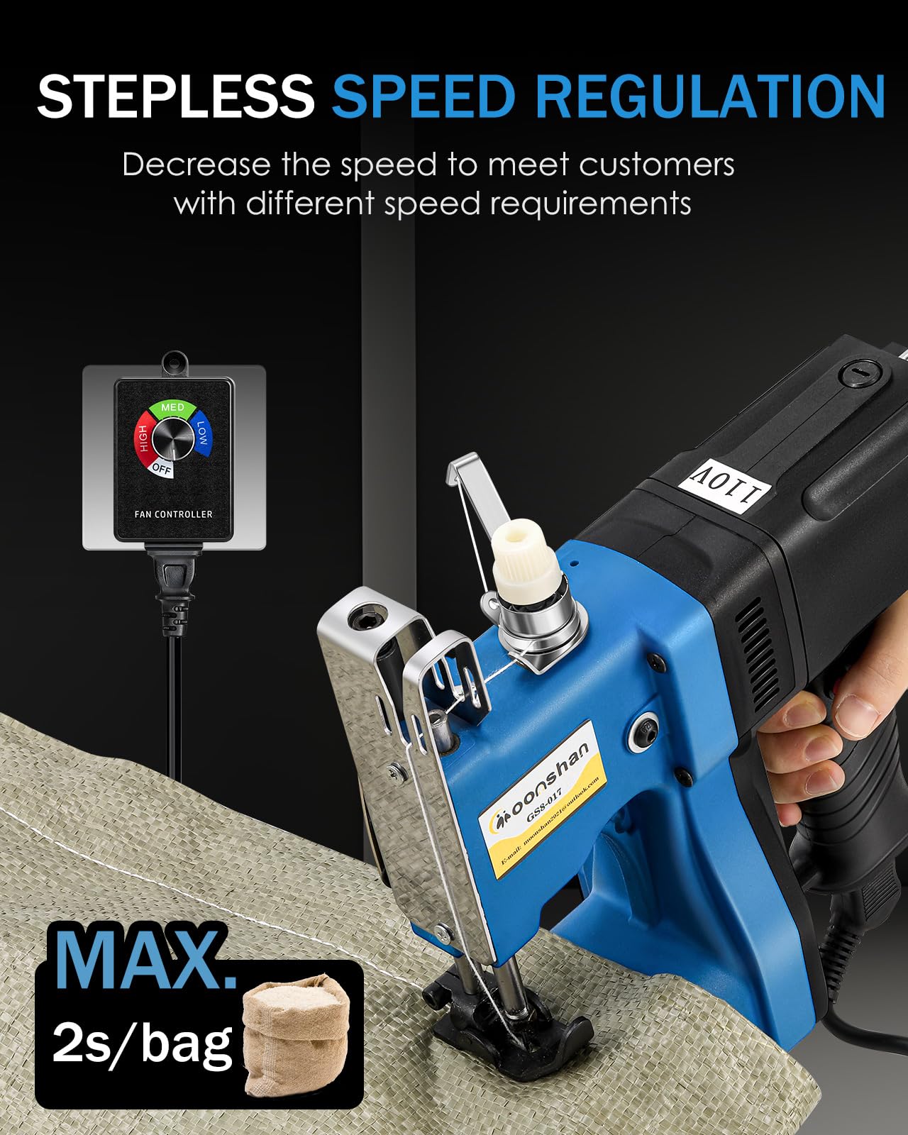 Moonshan Adjustable Speed Bag Sewing Machine 6.4Lbs Automatic Woven & Non-woven Fabrics, Leather Bag Closer