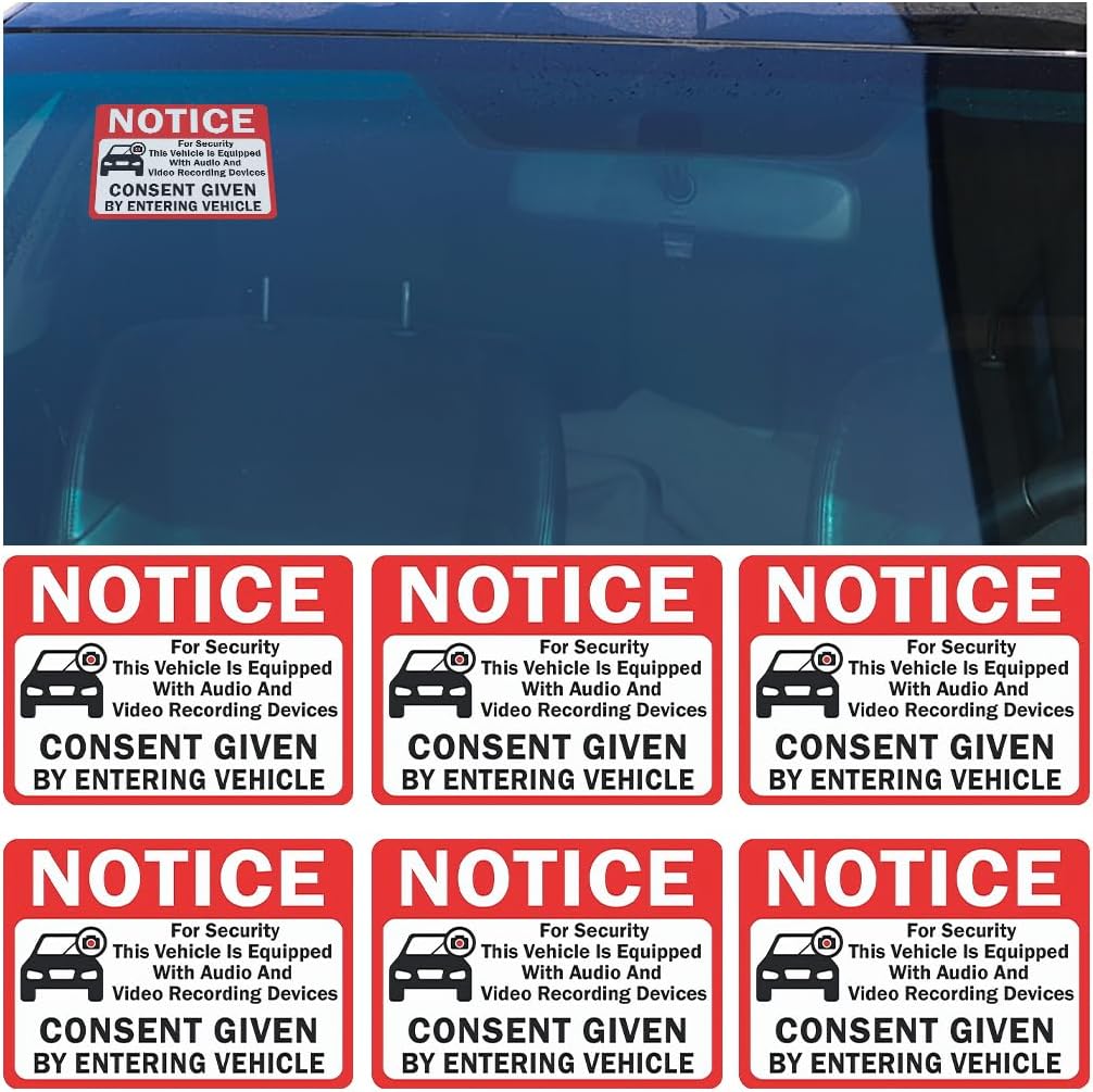 Bittwee 6PCS Car Camera Audio Video Recording Window Vinyl Stickers, Waterproof Sun-Proof Vehicle Video Recorder