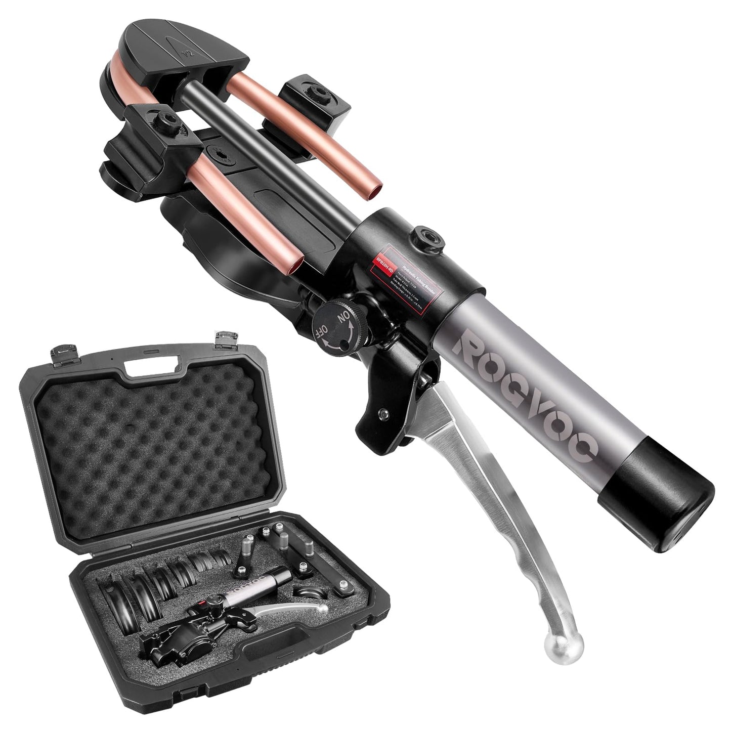 ROGVOC Hydraulic Tubing Bender Kit 1/4"–7/8", 180 Degree Pipe Bender Tool with 7 Dies for Copper and Aluminum, Ideal for HVAC and Refrigeration Applications