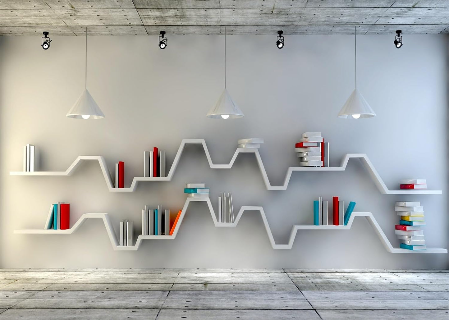 BELECO 8x6ft Fabric Living Room Backdrop for Video Conference, Modern Bookshelf with Books, Wooden Floor, Empty Room