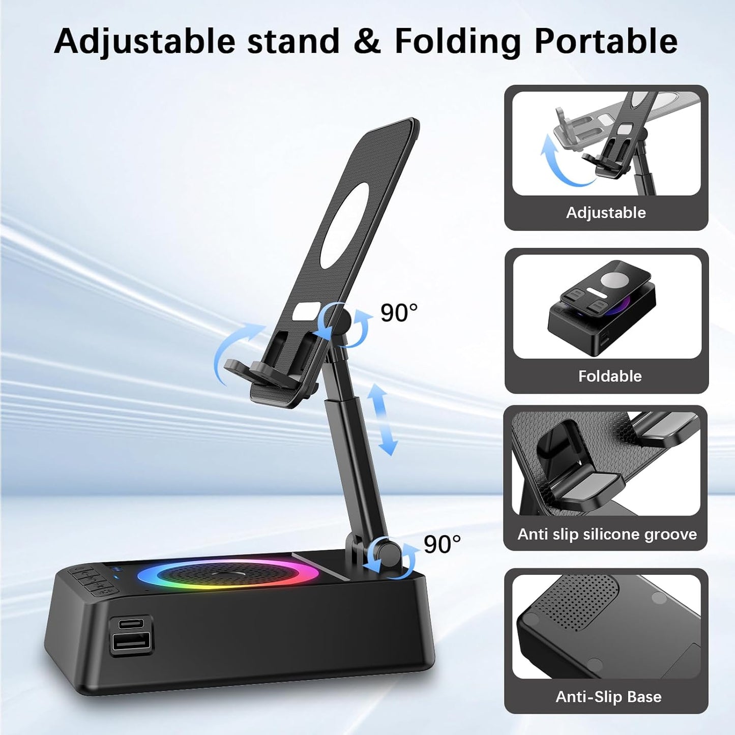 buwy (3000mAh), Gifts for Men Women, Cell Phone Stand with Wireless Bluetooth Speaker and Colorful LED Lights