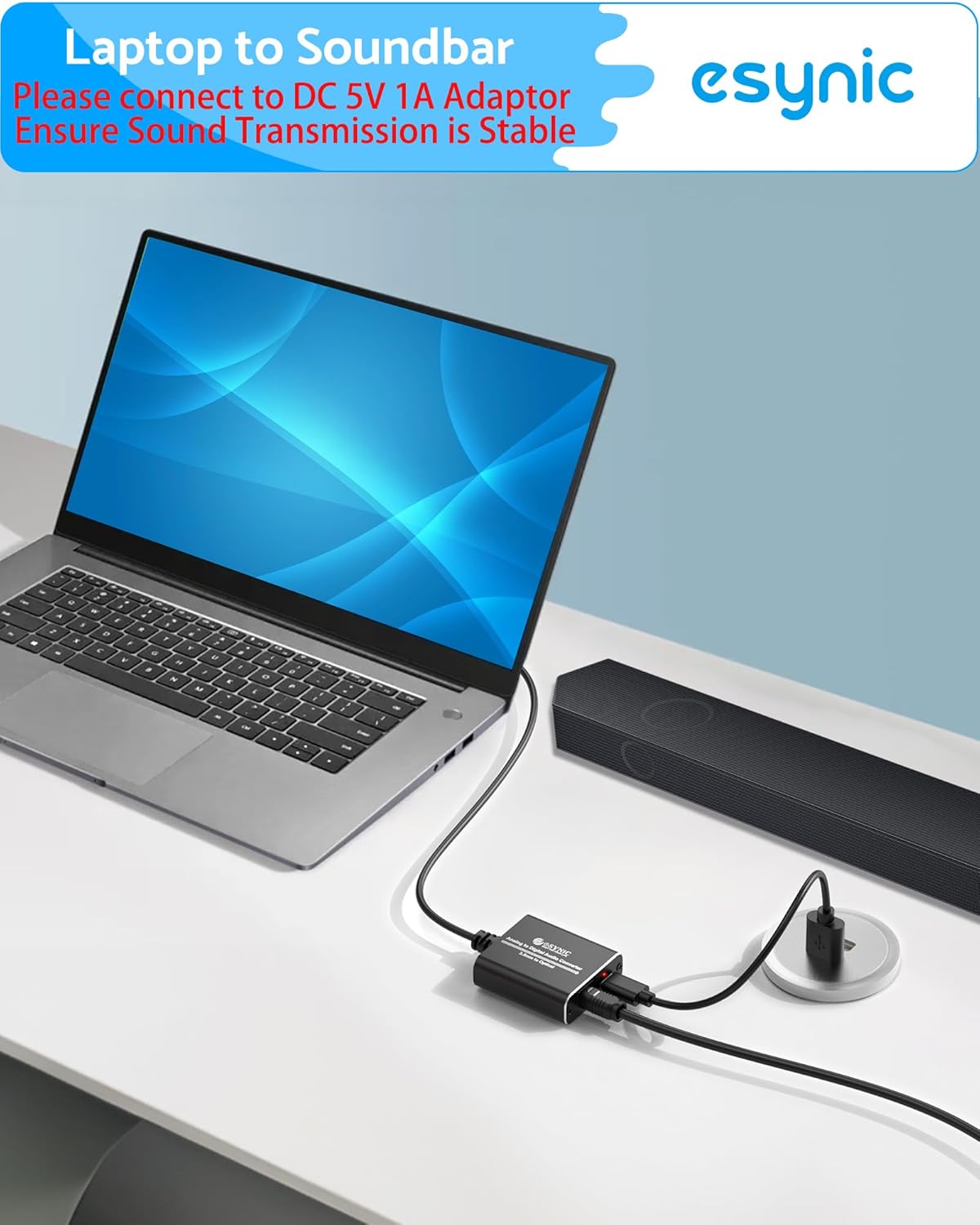 3.5 mm Setup-7ft eSynic Portable to Optical Audio Cable Converter-Aluminum Alloy Housing-Easy to Long Analog to Digital