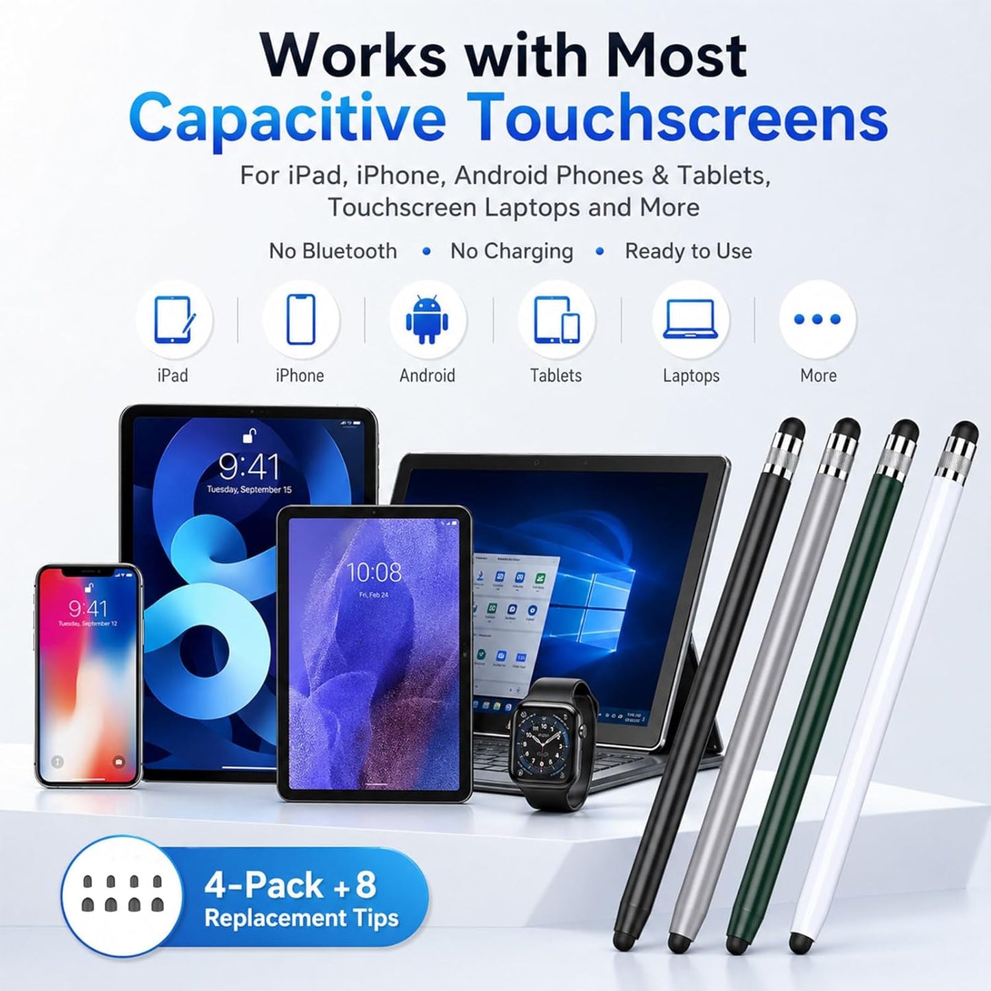HATOKU 4 Packs Stylus Pen for iPad & Touchscreen Devices, Dual Tip Rubber Styluses, No Bluetooth/No Charging, High
