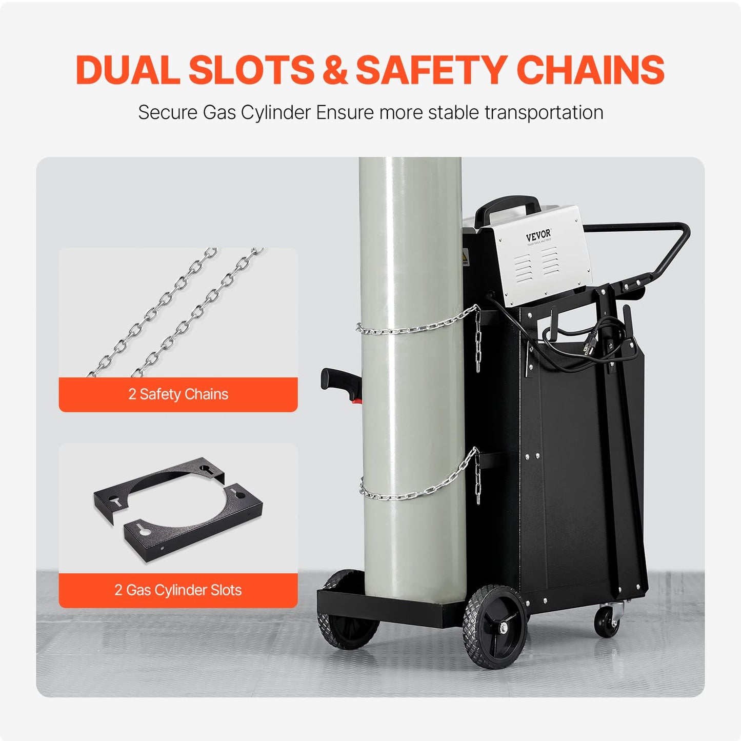 VEVOR Welding Cart, 2 Drawers Welder Cart Heavy Duty with Anti-Theft Lockable Cabinet, 350LBS Static Weight Capacity, 360° Swivel Wheels, Tank Storage Safety Chains for MIG TIG Welder, Plasma Cutter