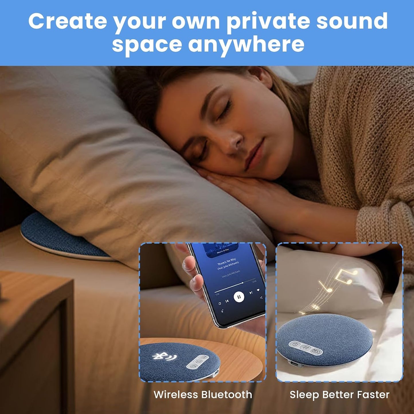 Sleeping,2026 5.3, 30/60 (1PC) SakerPlus Pillow Speaker for Bone Conduction Pillow Speaker with Bluetooth Min Timer