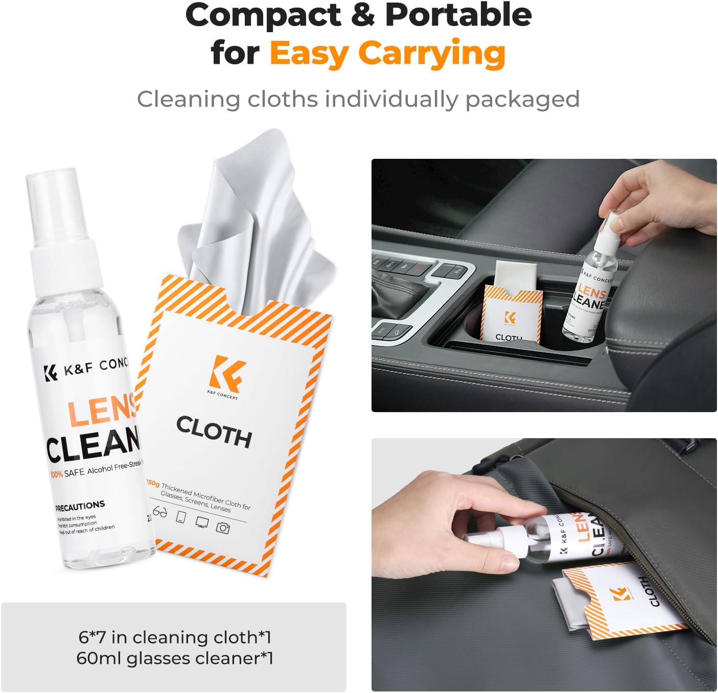 K&F CONCEPT 60ML x1 x1 Headset, Lens Cleaner Spray Kit | Glasses Cleaner + Microfiber Cleaning Cloth | Lens and Screen