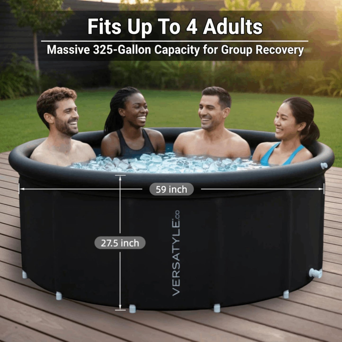 Versatyle 325-Gallon XXL Ice Bath Tub – Large Cold Plunge for Adults with Stainless Steel Frame, Insulated Walls, Cover, Pump and Carry Bag – Portable Recovery Pool – Fits Up to 4 People