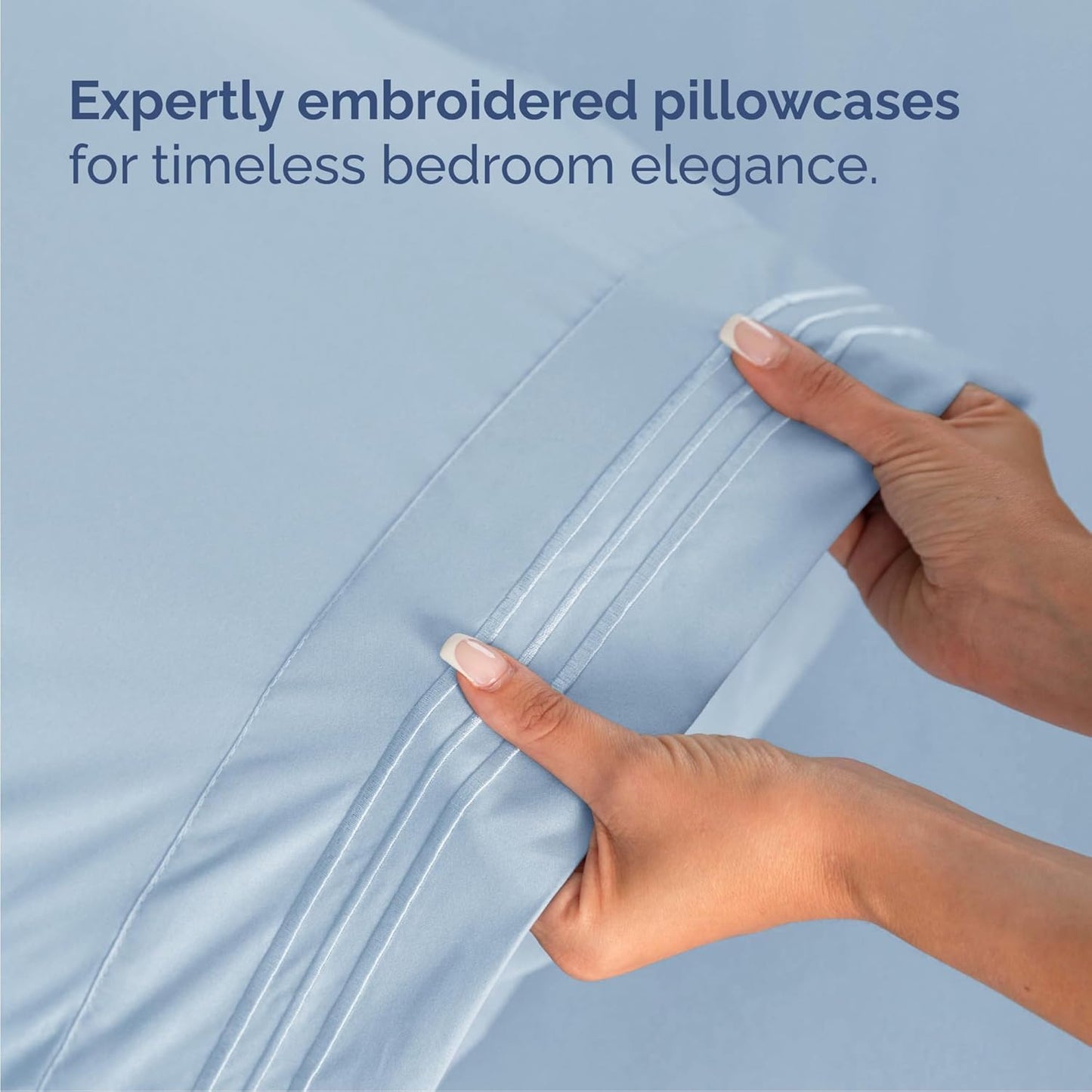 Queen Size 4-Piece Sheet Set | Skiennix Comfy Cooling Bed Sheets - Hotel Luxury, Soft & Wrinkle-Free - Light Blue