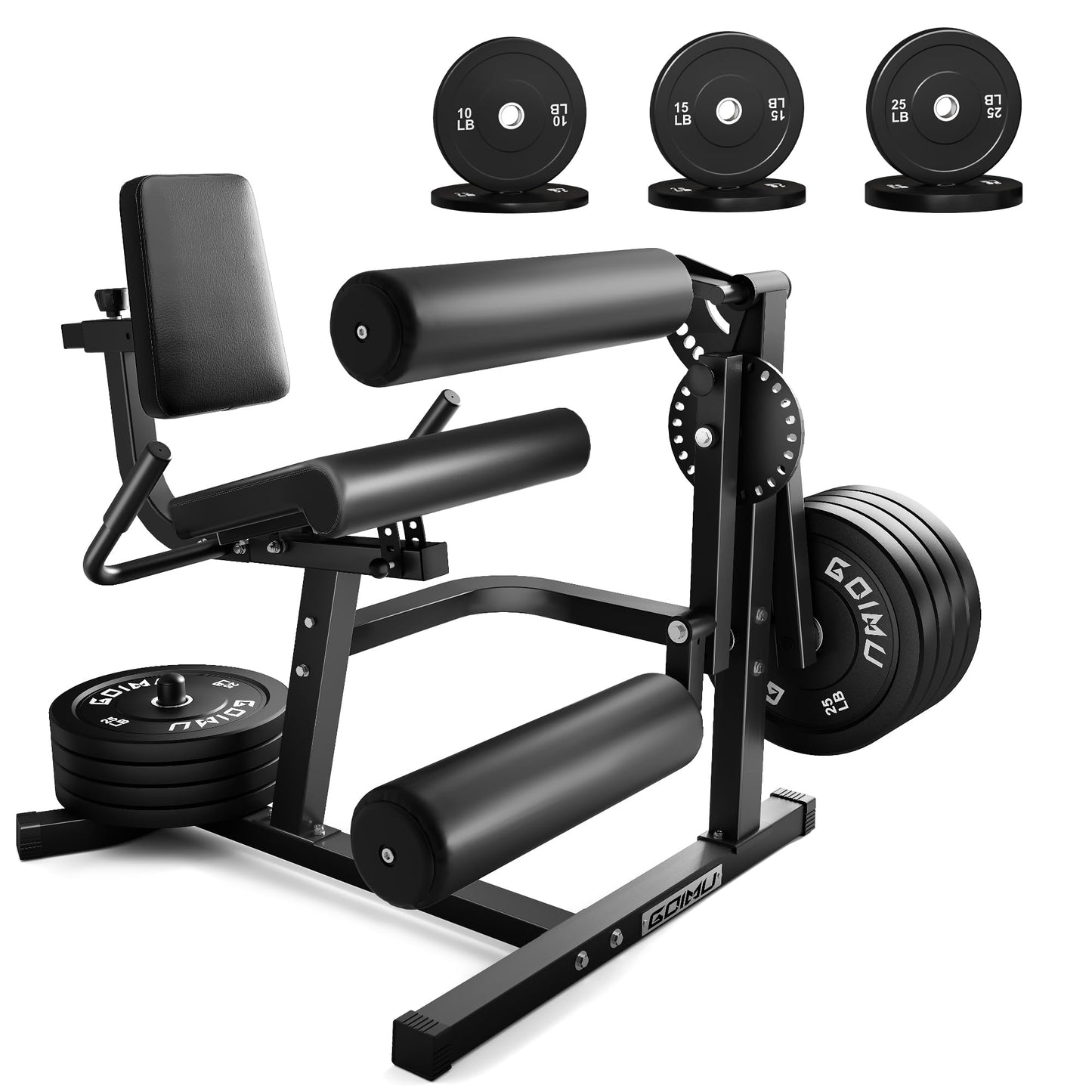 GOIMU Leg Extension and Curl Machine, 4 in 1 Lower Body Workout Machine, Adjustable Leg Curl Machine with Plate Loaded, Leg Extension Machine with Exercise Bench, Home Gym Weight Machine