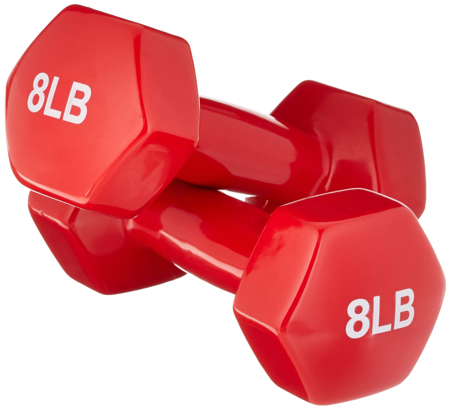 Amazon Basics Vinyl Coated Hexagon Dumbbell Hand Weights with Non-Slip Grip, 8 lbs, Steel Core for Gym Exercise Workout, Red, Pair