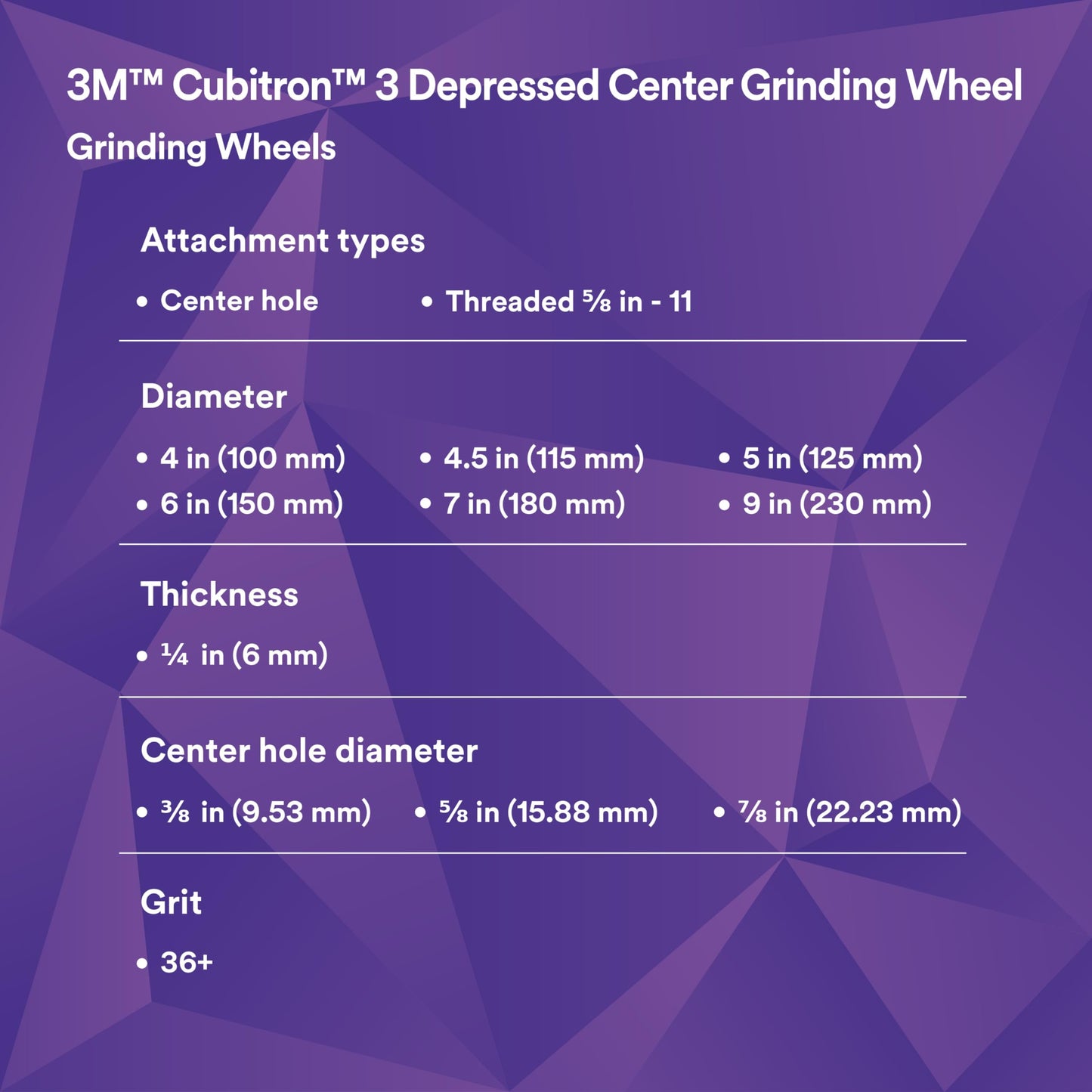 3M Cubitron 3 Depressed Center Grinding Wheel, 90010, 36+, T27, 9 in x 1/4 in x 7/8 in, Pack of 10, ANSI, Precision Shaped Grain, Beveling, Weld Grinding, Heavy Deburring, Slag Removal