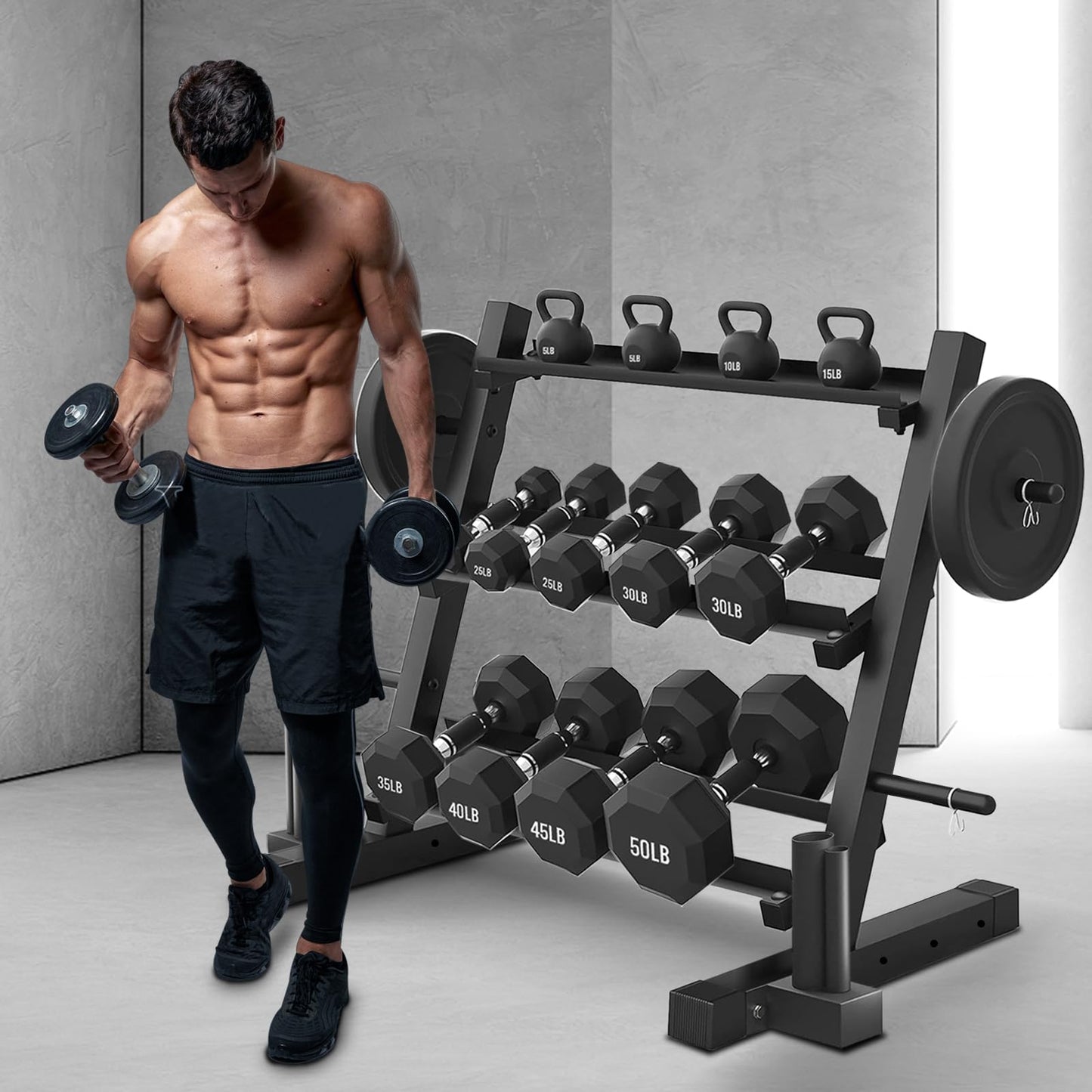 GUQUAN 1200LBS Dumbbell Rack- Adjustable 3 Tier Weight Rack for Home Gym Dumbbells, Multilevel Free Weight Organizer Stand for Home Gym Fitness,Weight Plates,Kettlebell rack(Dumbbell Rack Stand Only)