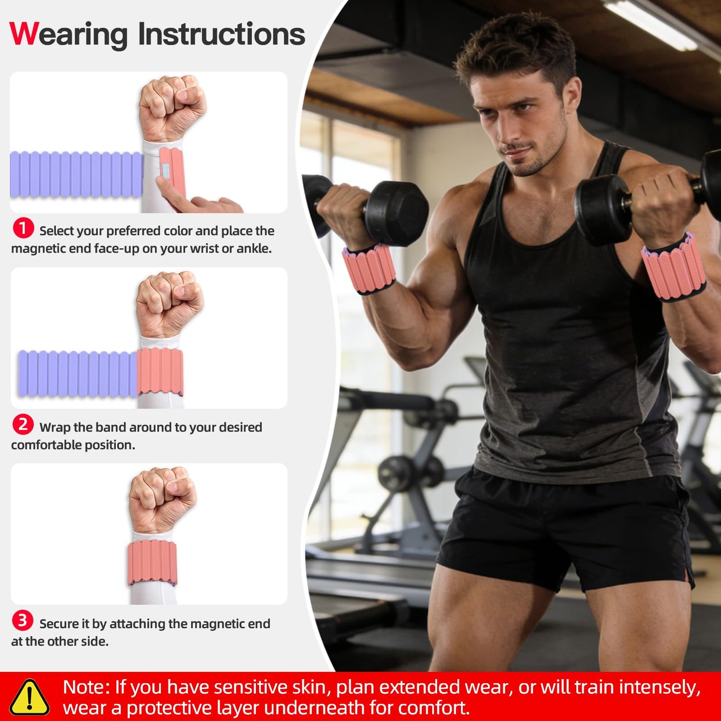 Abahub Wearable Wrist & Ankle Weights Set of 2, Stackable Magnetic Weighted Bracelet for Women, Waterproof Silicone Arm Leg Weights for Home Gym Workout, Yoga & Pilates - Purple and Pink, 2.2LB