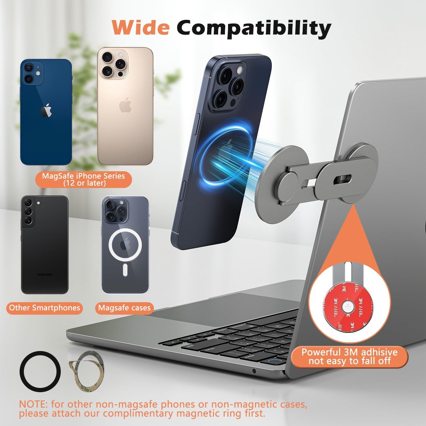 ALAFLY 360 17 Max/16/15/14/13/12 Magnetic Phone Holder for Laptop, Adjustable MacBook Monitor Side Mount for iPhone Pro