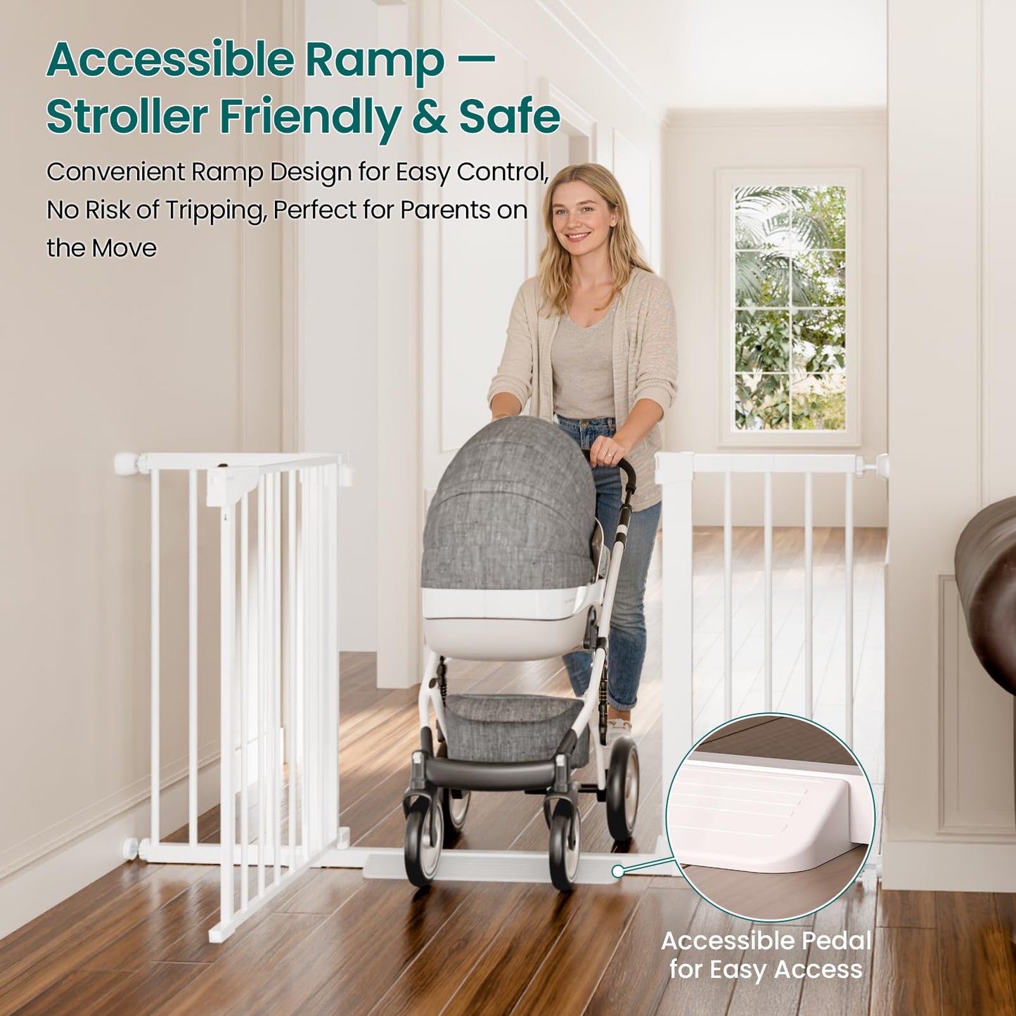 Cumbor 30-54" Extra Wide Baby Gate for Stairs, Dual Lock & Self-Closing Dog Gate Indoor, Easy Install Pet Gate for Doorways, Hallways & Kitchen, Easy Walk Thru Safety Proofing for Babies & Pets, White
