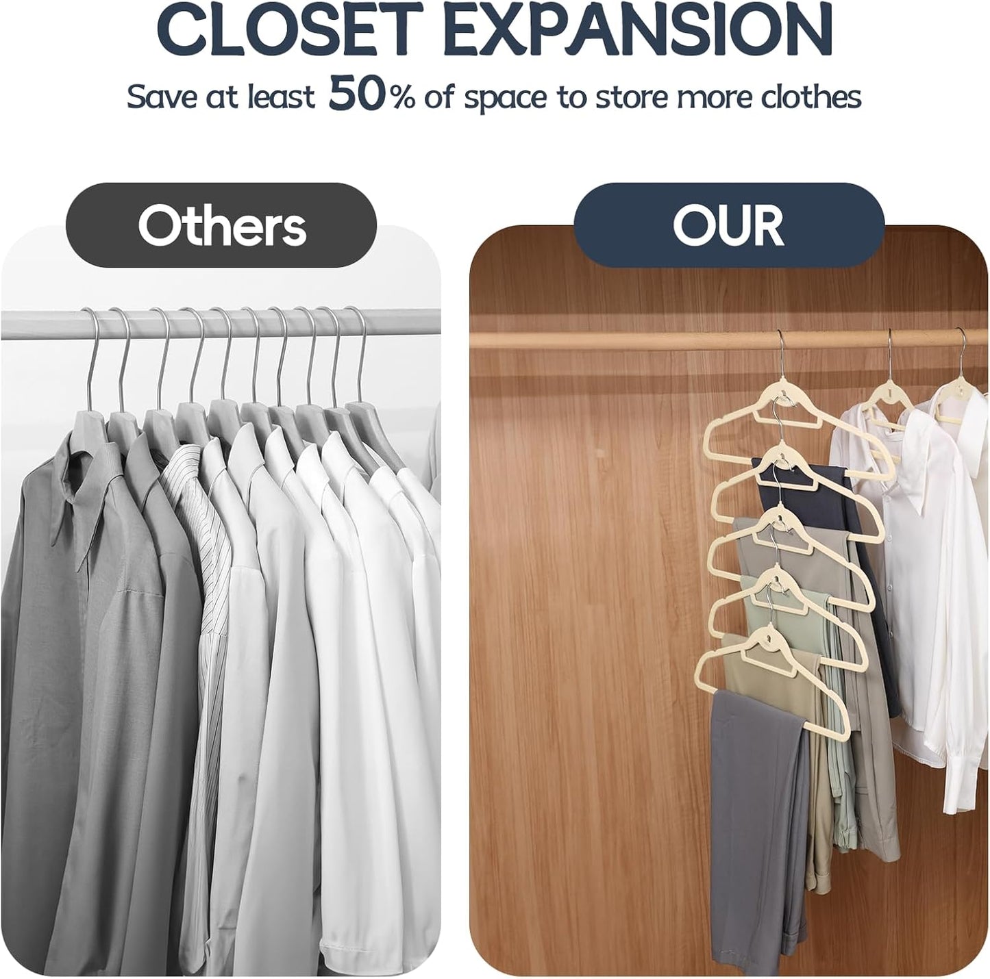 Velvet Hangers 50 Pack - Non-Slip Stackable Clothes Hangers with 360° Swivel Hooks | Ultra Thin Ivory Design