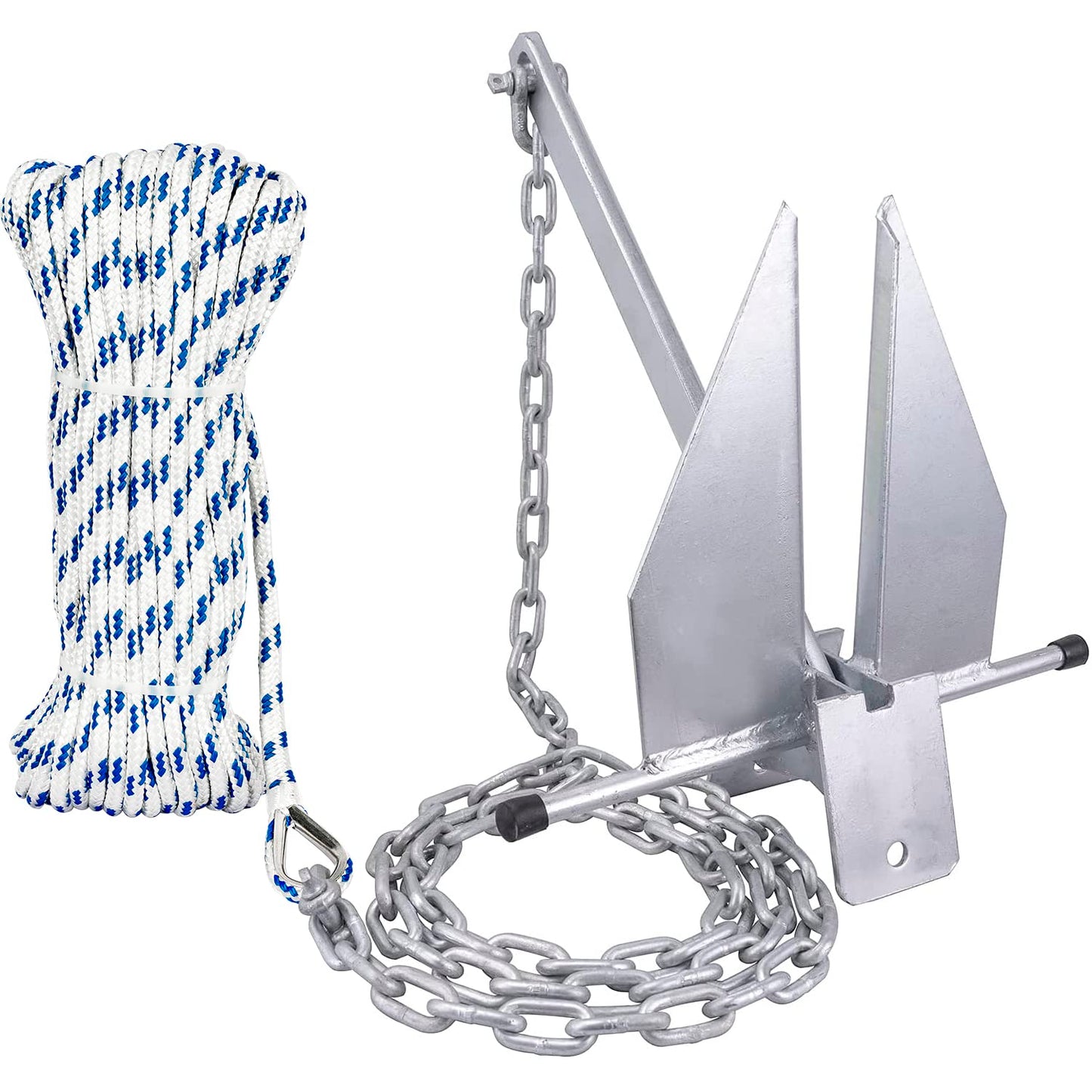 Young Marine Portable Galvanized Fluke Style Anchor Kit Includes Galvanized Fluke Anchor, Rope, Shackles, Chain 8LB 10LB (10 LB)