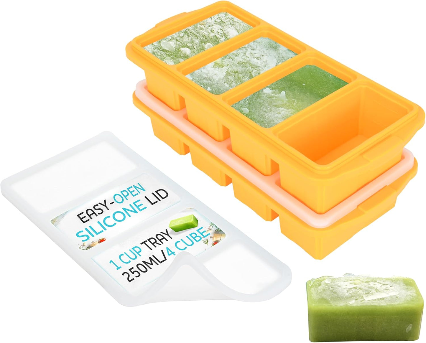 XOMOO Silicone Freezer Tray With Lid | Large Ice Cube Molds for Soup & Meal Prep - 2-Pack, Dishwasher Safe