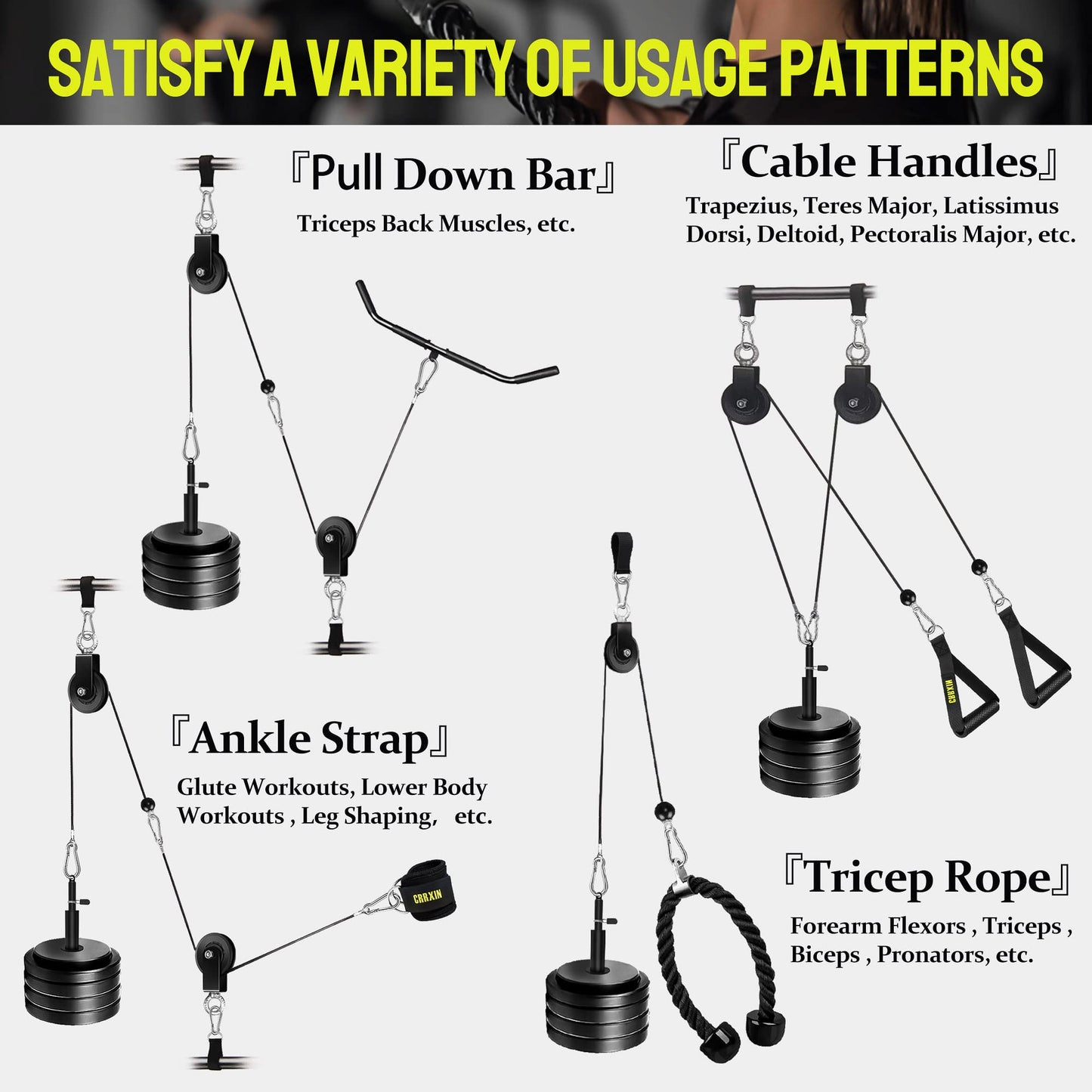 Weight Cable Pulley System Gym, Upgraded Fitness LAT and Lift Pulley System Attachments for LAT Pull Down, Biceps Curl Workout, Tricep, Home Gym Gravity Pulley System Set.