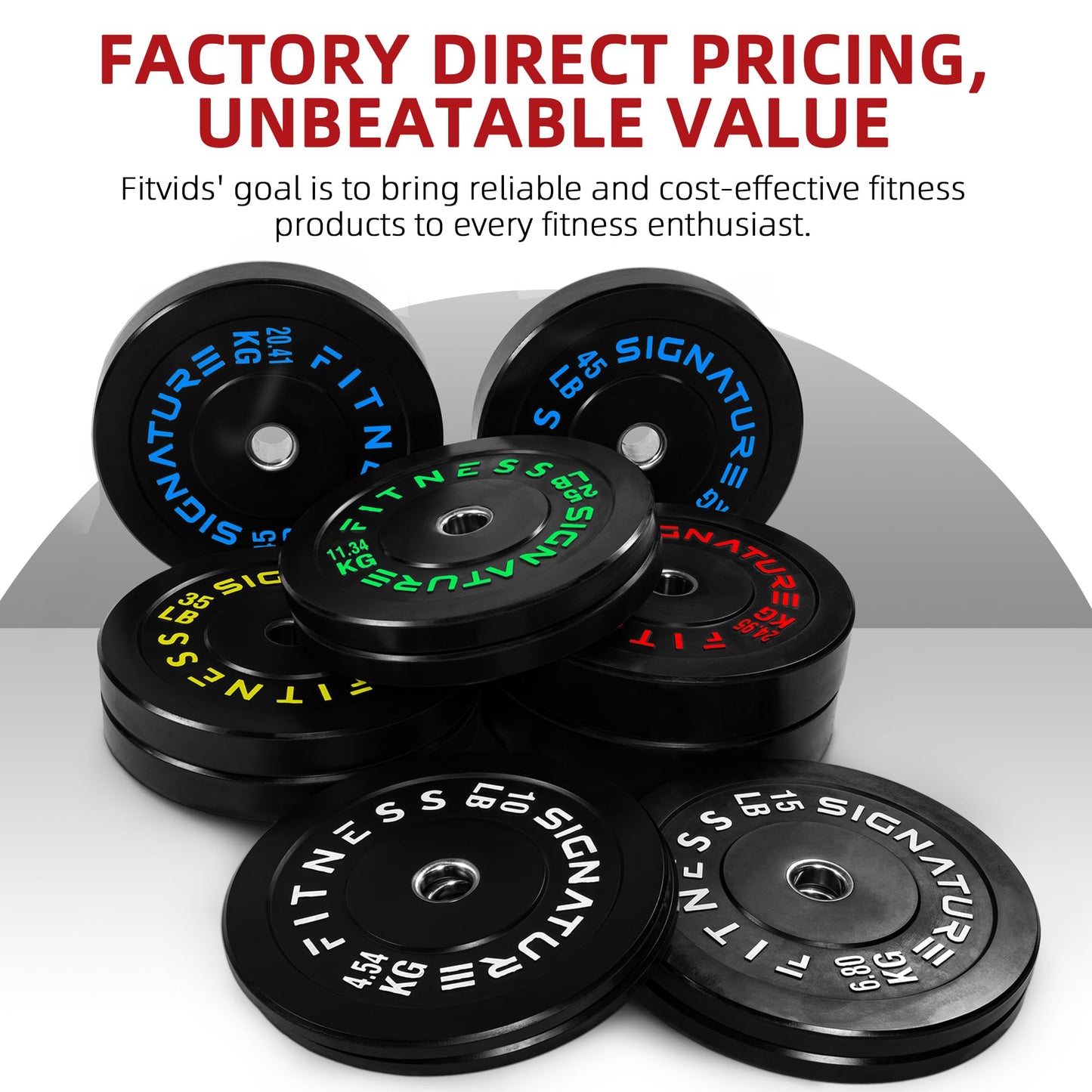 Fitvids 2-Inch Olympic Rubber Weight Plates Sets, Bumper Plates Set with Barbell for Strength Training, 100 Lbs Set, Color