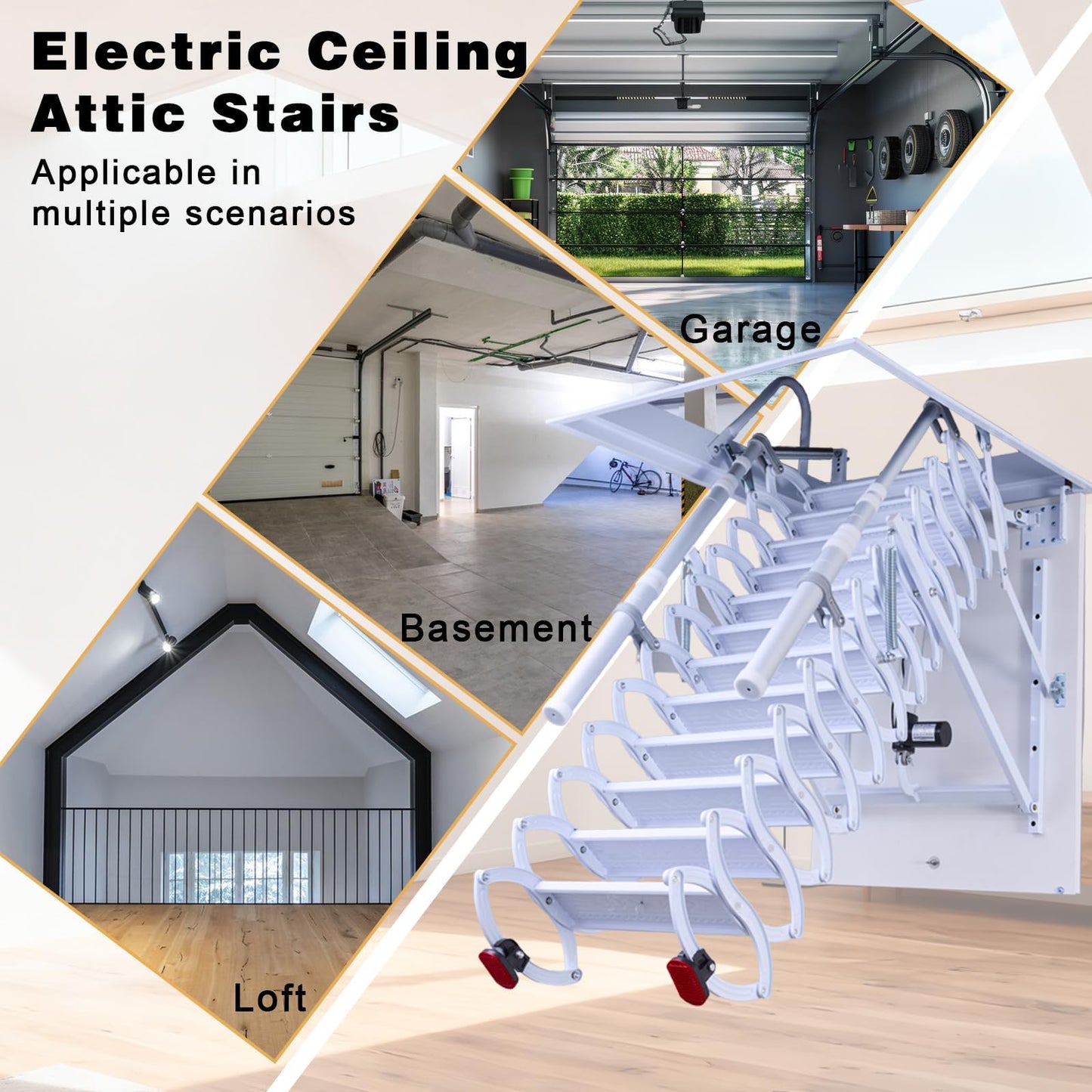 9.8ft Electirc Attic Ceiling Ladder, Pull Down Attics Ladder with Handrails, Folding Retractable Loft Ladders, Invisible Telescoping Attic Stairs, Extension Steps Staircase for Garage, Home, Basement