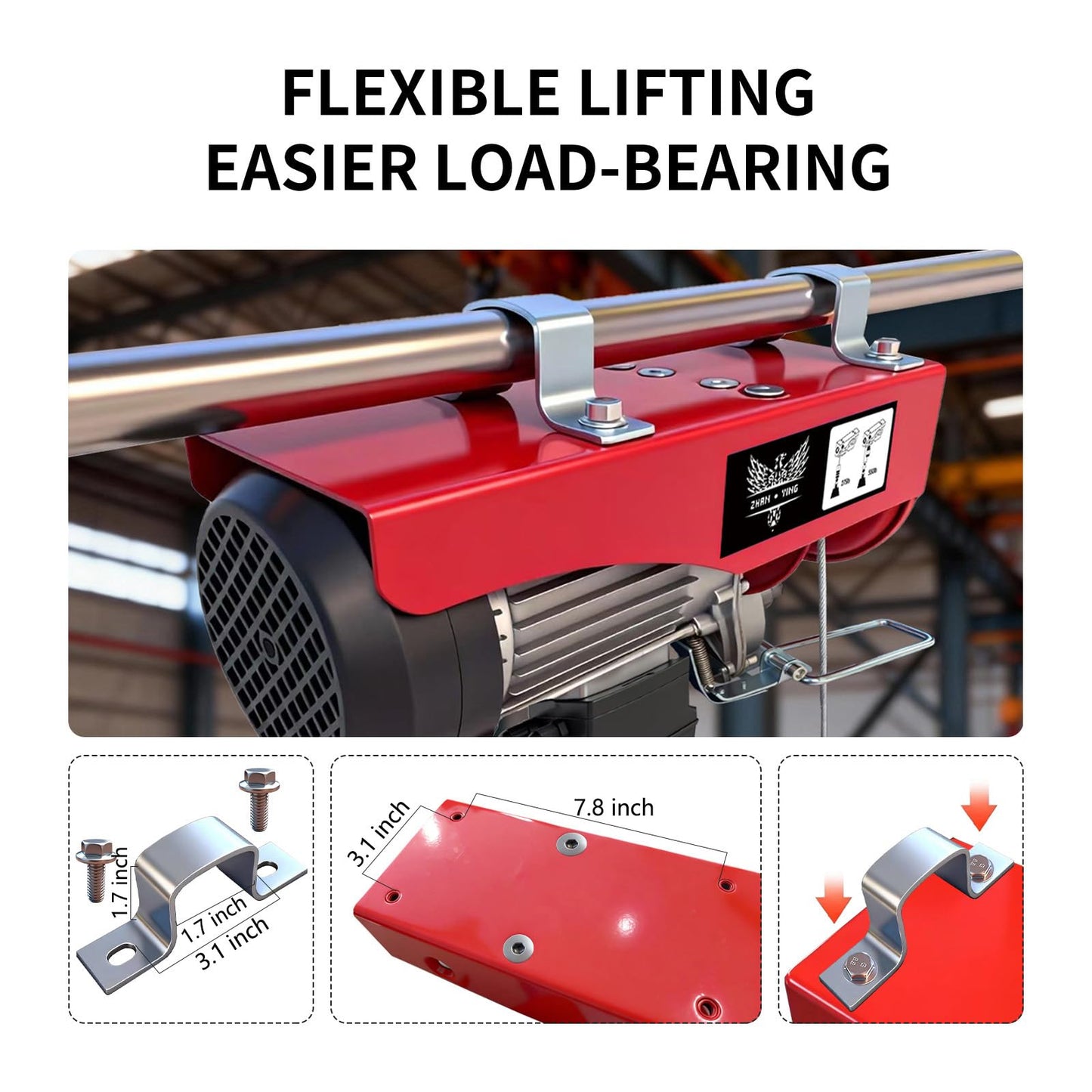 ZHAN · YING Electric Hoist, 440 lbs Material Handling Tool, 110V Electric Winch with 14ft Wired Remote Control，Lift Hoist for Factories, Warehouses, Construction Site, Attic