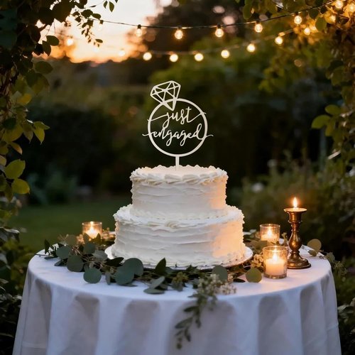 Just Engaged Cake Topper - Elegant Mirror Wood Sign for Engagement Party & Wedding Decor