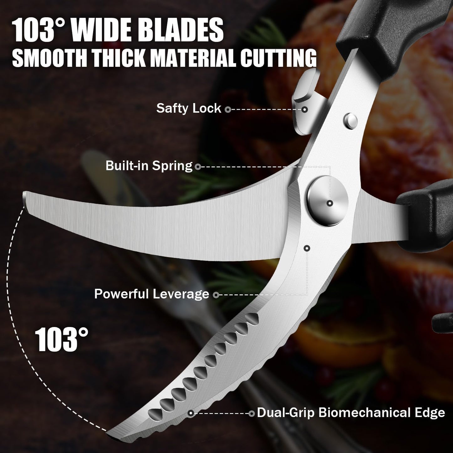 PURPLEBIRD Kitchen Scissors All Purpose - Stainless Poultry Shears Dishwasher Safe, Heavy Duty Kitchen Shears for Food, Cooking Scissor for Chicken, Fish, Turkey, Vegetable