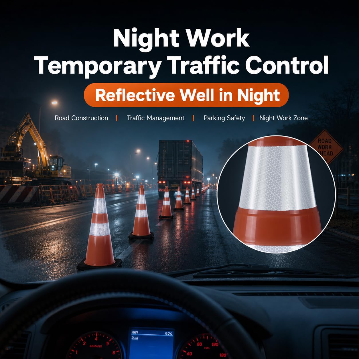 6 Pack 28" Cold Resistant Traffic Cones, 7 lb Heavy Duty PVC Cone with Reflective Film