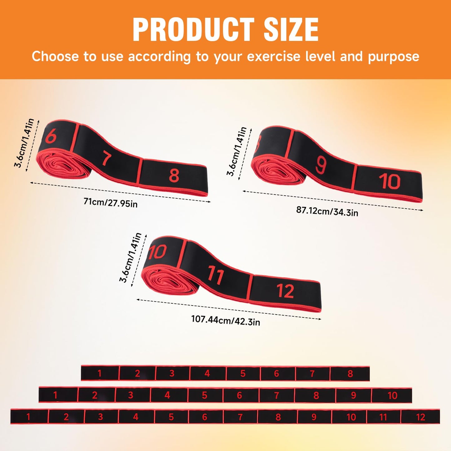 3PCS Numbered Stretch Resistance Band, 8.10.12-Loop Elastic Training Bands for Stretching, Yoga, Multi-Loop Fitness Band for Flexibility & Strength Training