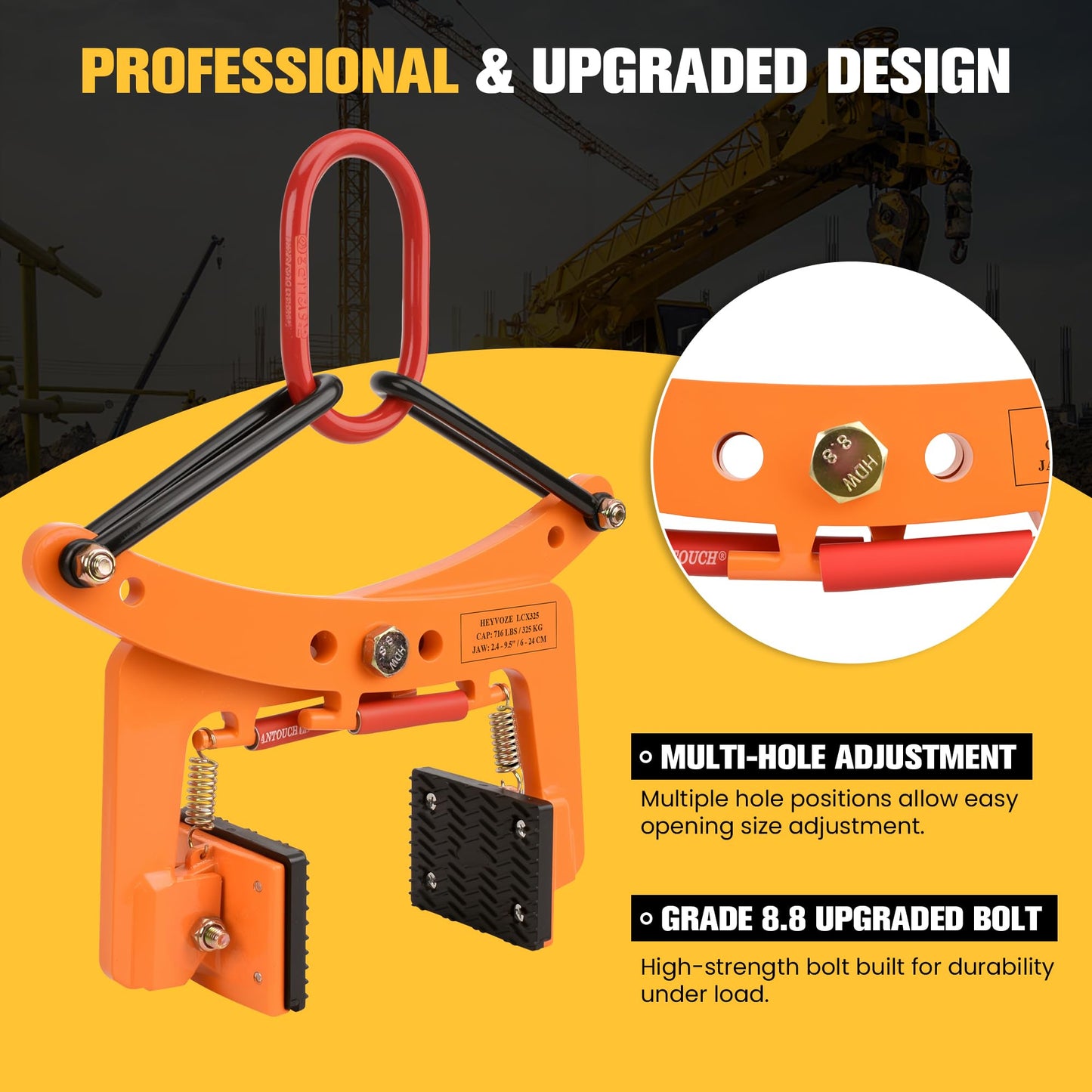HEYVOZE 716 lbs Granite Slab Lifting Clamp, 2.4-9.5 in Opening X-Type Stone Lifting Clamp, Durable Design for Granite, Marble, and Concrete Handling