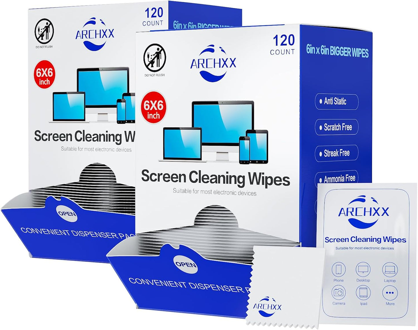 240 Count 6"x6" ARCHXX Screen Wipes for Electronics, Pre-Moistened Screen Cleaner for Screens