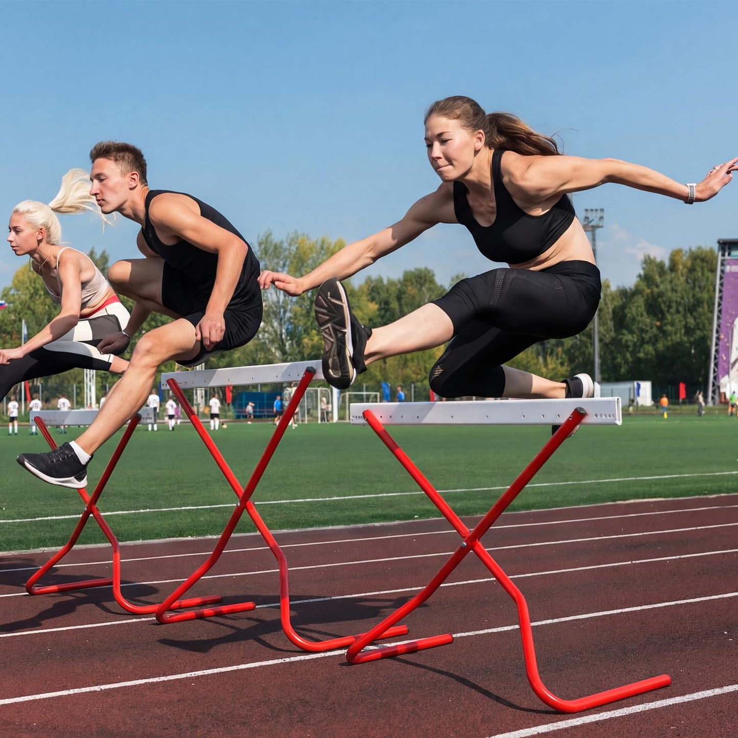 Jenaai 2 Set Adjustable Height Hurdles Training Equipment, Sports Track and Field Equipment, Portable Adjustable Hurdles, Practice Training from 6 to 42 Inch, Including Ropes to Secure