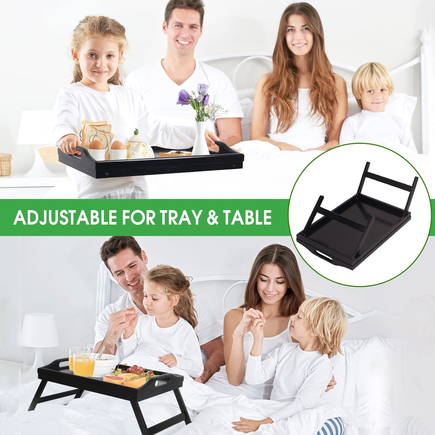 Bed Tray Folding Legs with Handles Breakfast Food Tray Table for Sofa Eating,Drawing,Platters Bamboo Serving Lap Desk Snack Tray