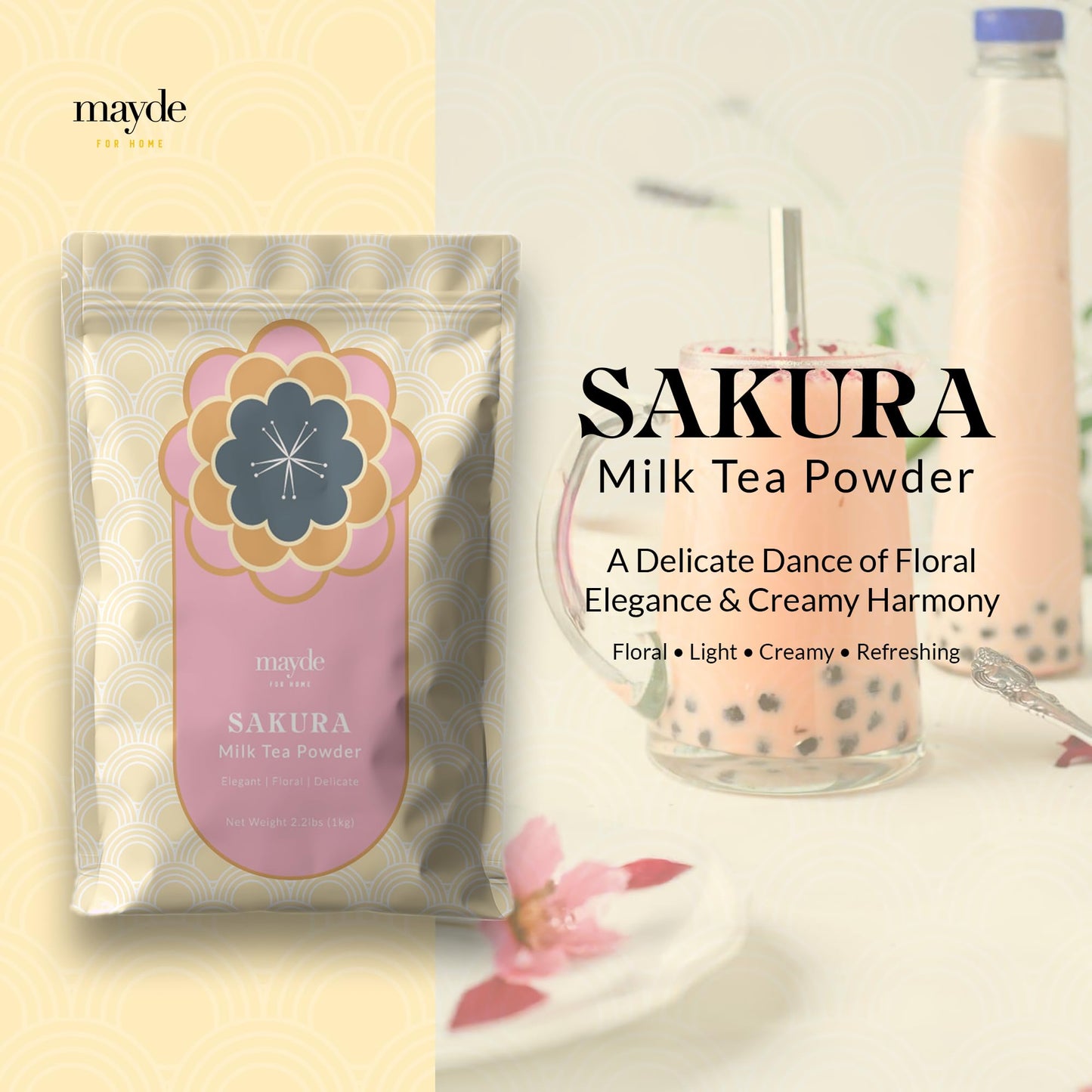 Mayde Sakura Milk Tea Powder, Instant MilkTea Powder From Taiwan, For Boba Milk Tea, 2.2 lbs