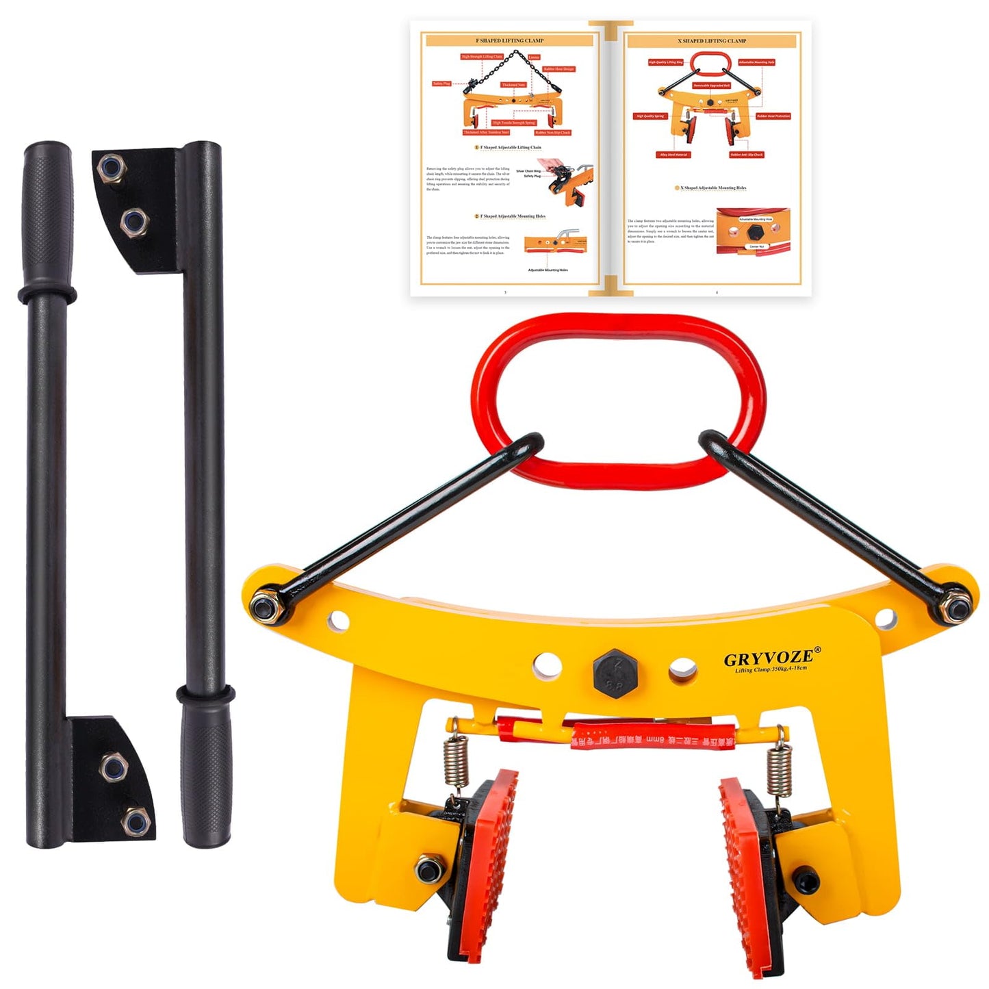 GRYVOZE 770 lbs 2 in 1 Granite Slab Lifting Clamp, 1.6"-7.1" X Shaped Heavy Duty Stone Lifter Equipment with Handle, Marble Carrying Clamps Tongs, also Suitable for Concrete and Curbstones