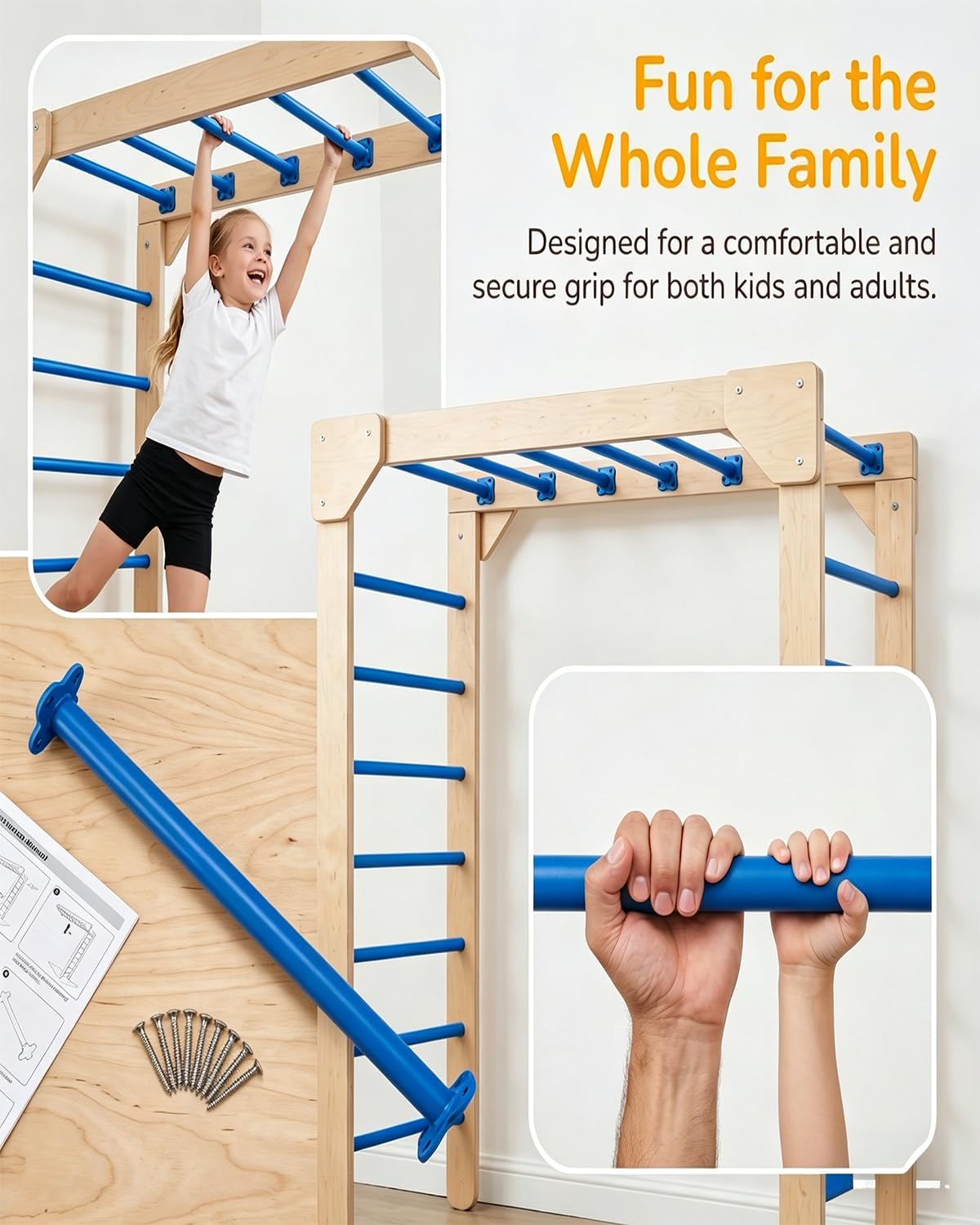 10 Pack Steel Monkey Bars Ladder Rungs, 16.5 Inch Blue Whit Screws, Hardware Kit for Backyard Playground Swing Set & Indoor Outdoor Climbing Equipment (Blue)