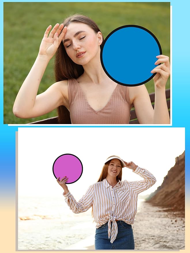 Gejoy Foldable Flying Disc Fans Bulk with Bags 9.8 Inch DIY Sublimation Handheld Cooling Fan Beach Flying Disc for Summer Outdoor Games Activities Birthday Wedding Party Favors