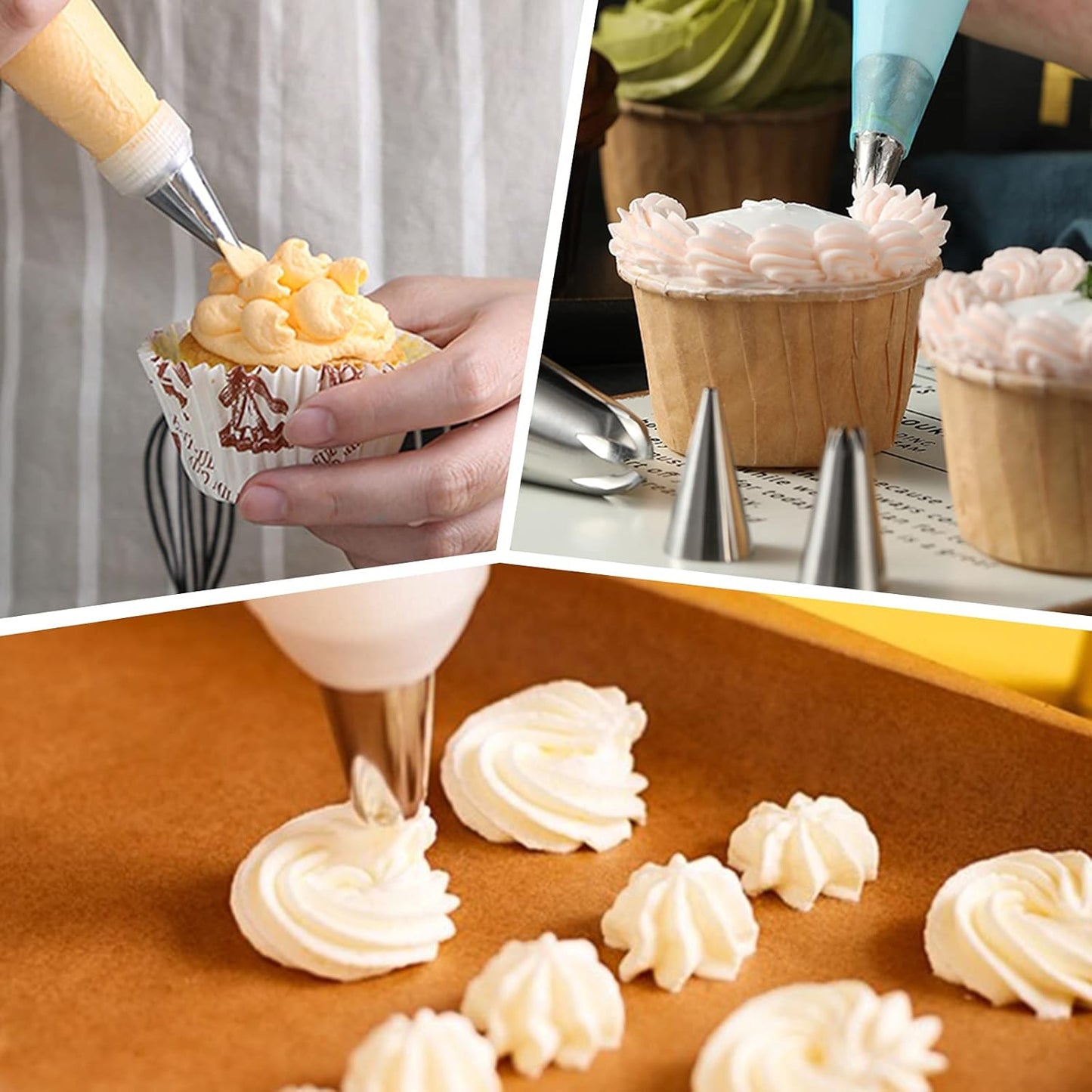 Skiennix 200 Pcs Piping Bags Set - 12 Inch Disposable Pastry Bags with 24 Tips & Accessories for Cake Decorating