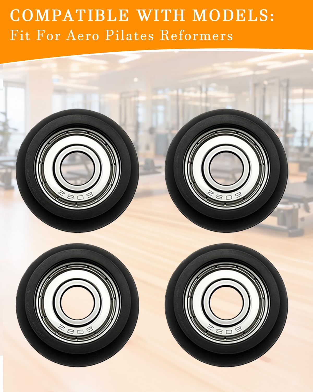 Aero Pilates Reformer Replacement Roller Set 4pcs. High-Performance Round Design, Smooth, Quiet Rollers, Easy to Install, Black