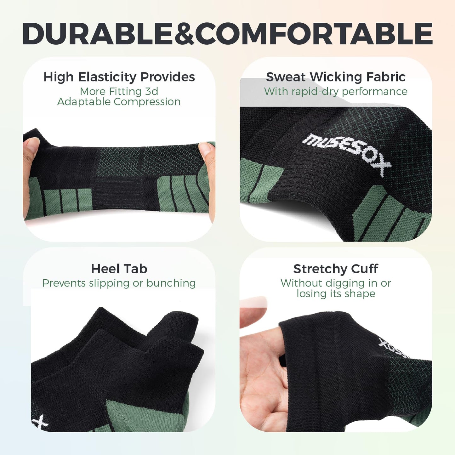 musesox Ankle Compression Socks for Women and Men,Low Cut Compression Running Socks with Arch Support(6 Pairs) Best for Sports,Workout,Travel,Daily,Black,White,Gray,Unisex,Medium