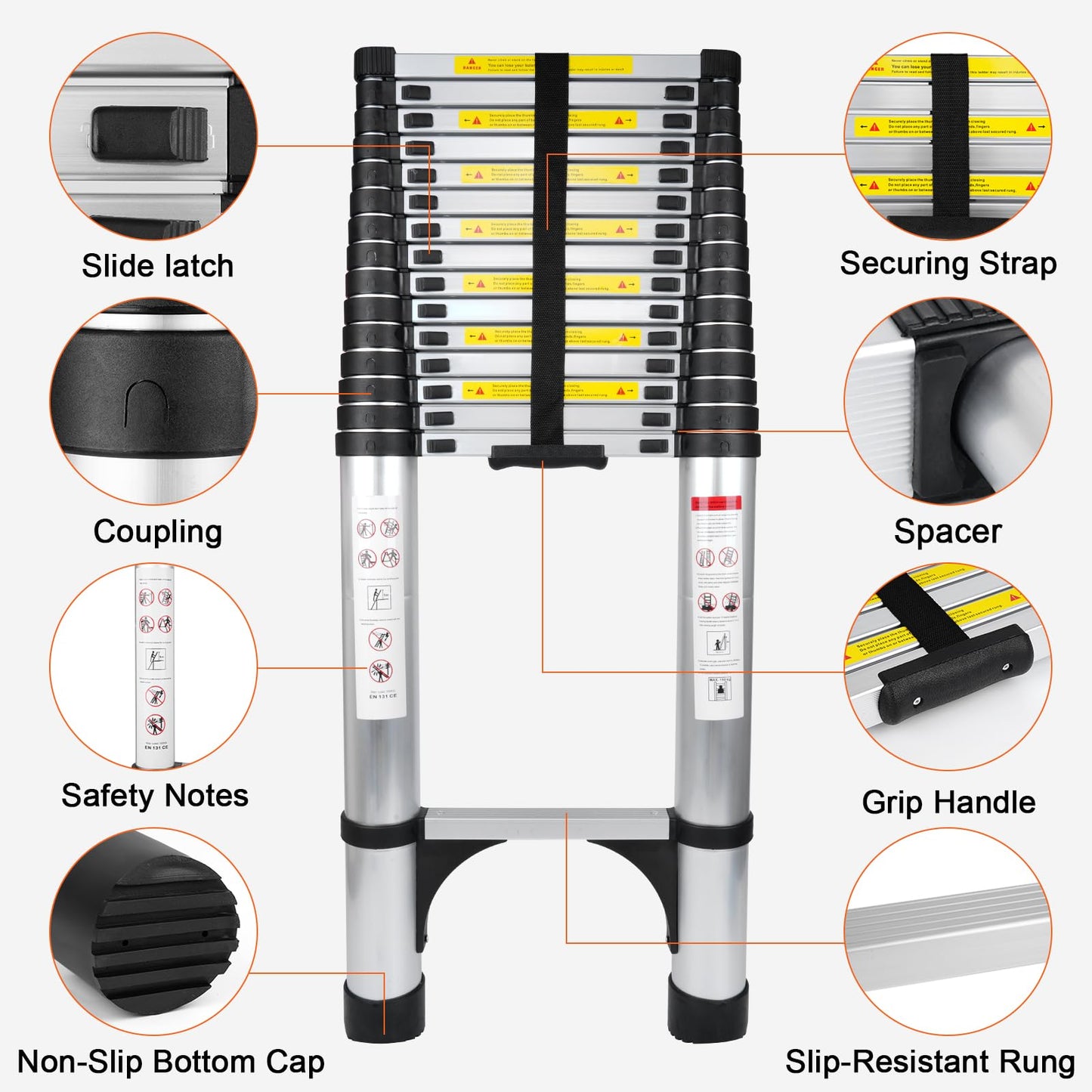 Telescoping Ladder 23.3FT Aluminum Lightweight Extension Ladder 330 Lbs Heavy Duty Non-Slip Feet Portable Folding Ladder Multi-Purpose Collapsible for Home RV Attic Outdoor Use (23.3 FT)