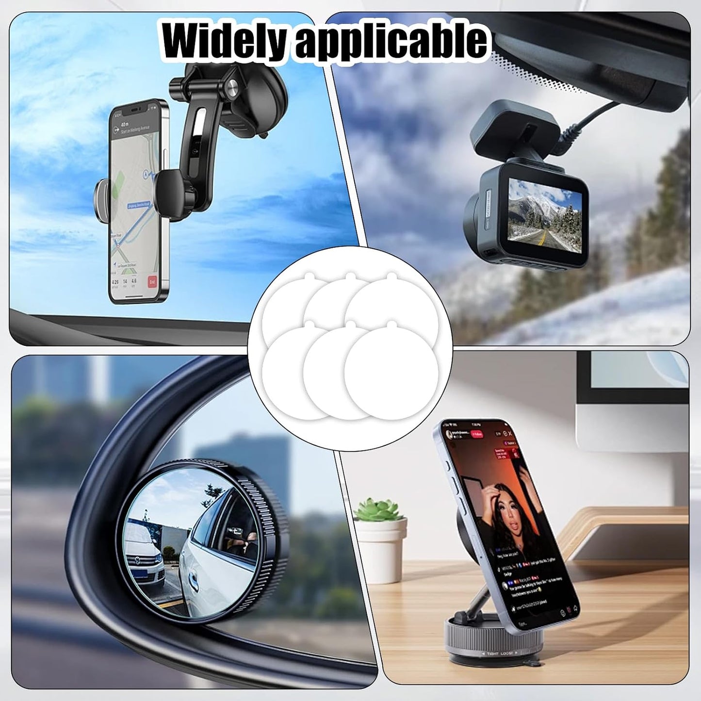 AHQiZFX 70mm/2.73" 6PCS Universal Sticky Gel Mounting Tape Replacement for Suction Cup, Double Sided Sticky Pads