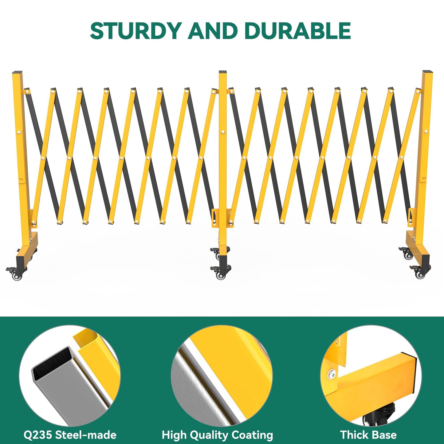 YITAHOME Metal Expandable Barricade Gate Outdoor, 16FT Folding Security Gate, Retractable Driveway Gate, Folding Safety Barricade
