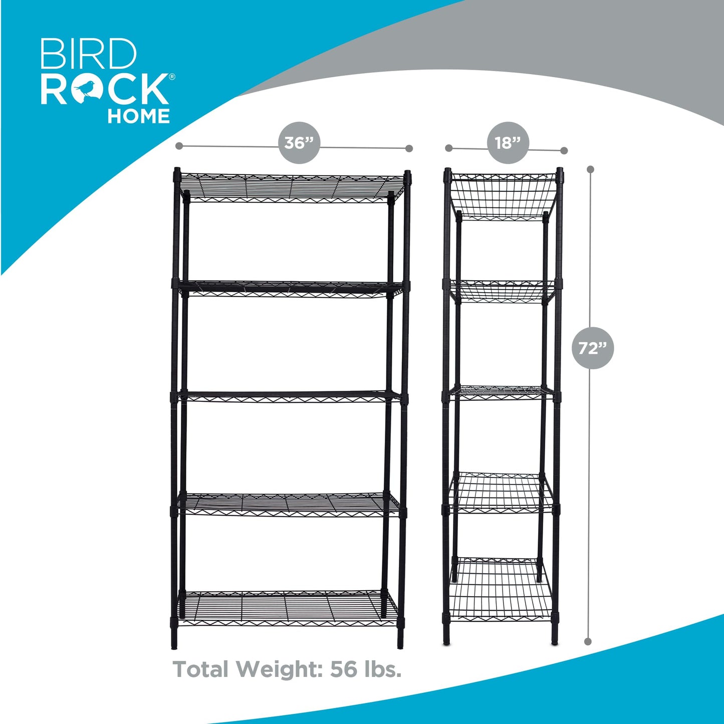 Internet's Best 5-Shelf Adjustable Wire Shelving | Heavy Duty Storage Rack | Metal Shelf for Garage, Restaurant, Industrial Use - Wide Unit Shelves, Sturdy Steel Frame | Black | 36" W x 18" D x 72" H