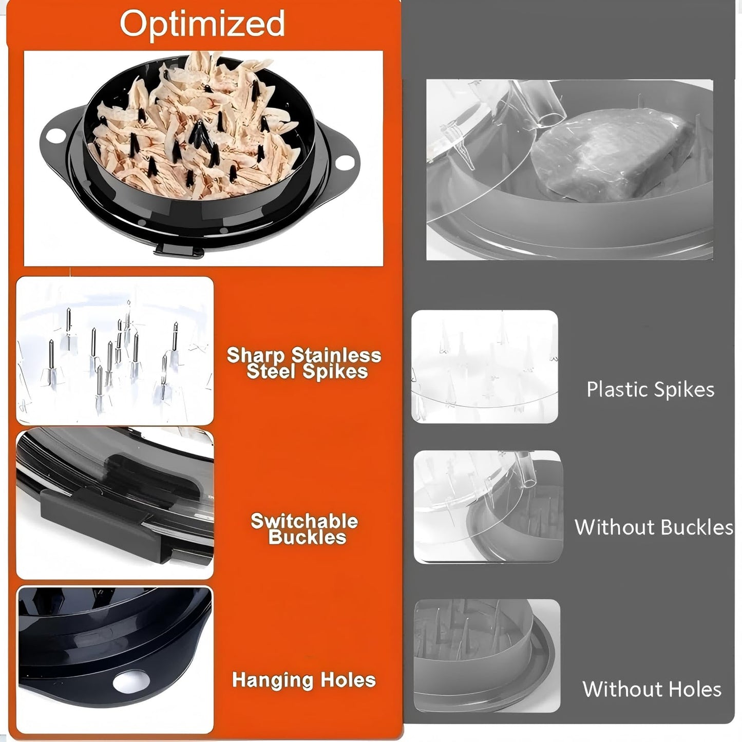 Chicken Shredder Meat Shredder Tool Twist Large - Chicken Breast Shredder Tool with Stainless Steel Spikes Shredding Tool for Shredded Chicken Beef Pork Kitchen Gadgets Essentials (Red&Black)